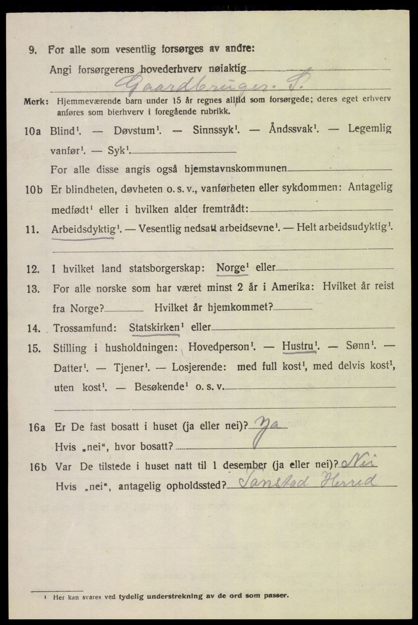 SAK, 1920 census for Fjotland, 1920, p. 1551