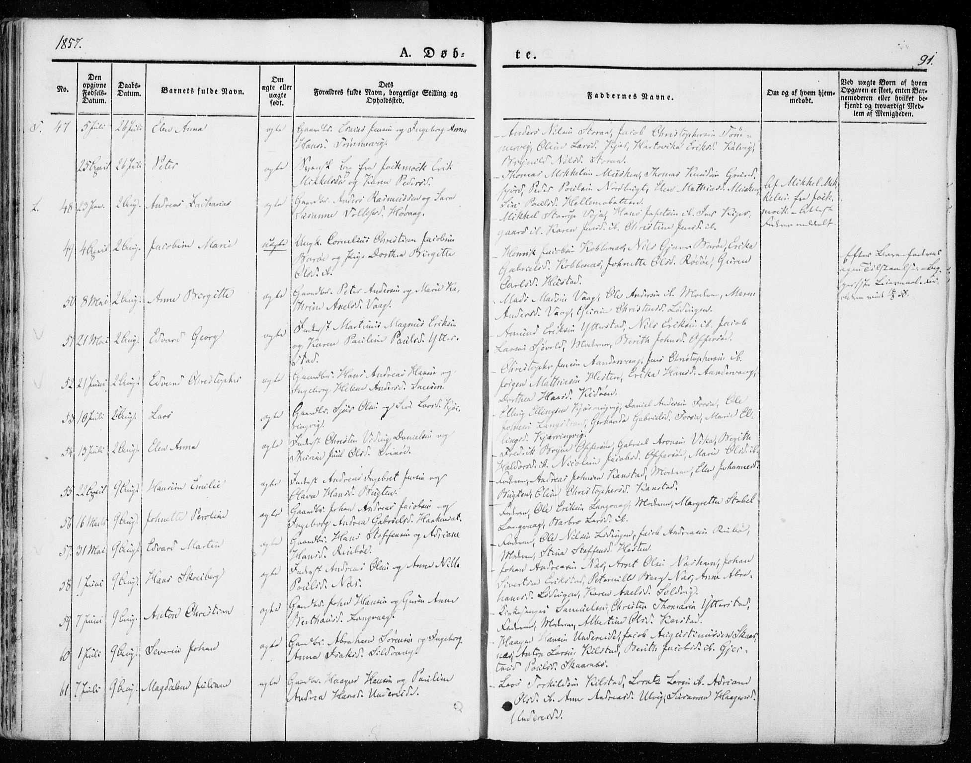 Ministerialprotokoller, klokkerbøker og fødselsregistre - Nordland, AV/SAT-A-1459/872/L1033: Parish register (official) no. 872A08, 1840-1863, p. 91