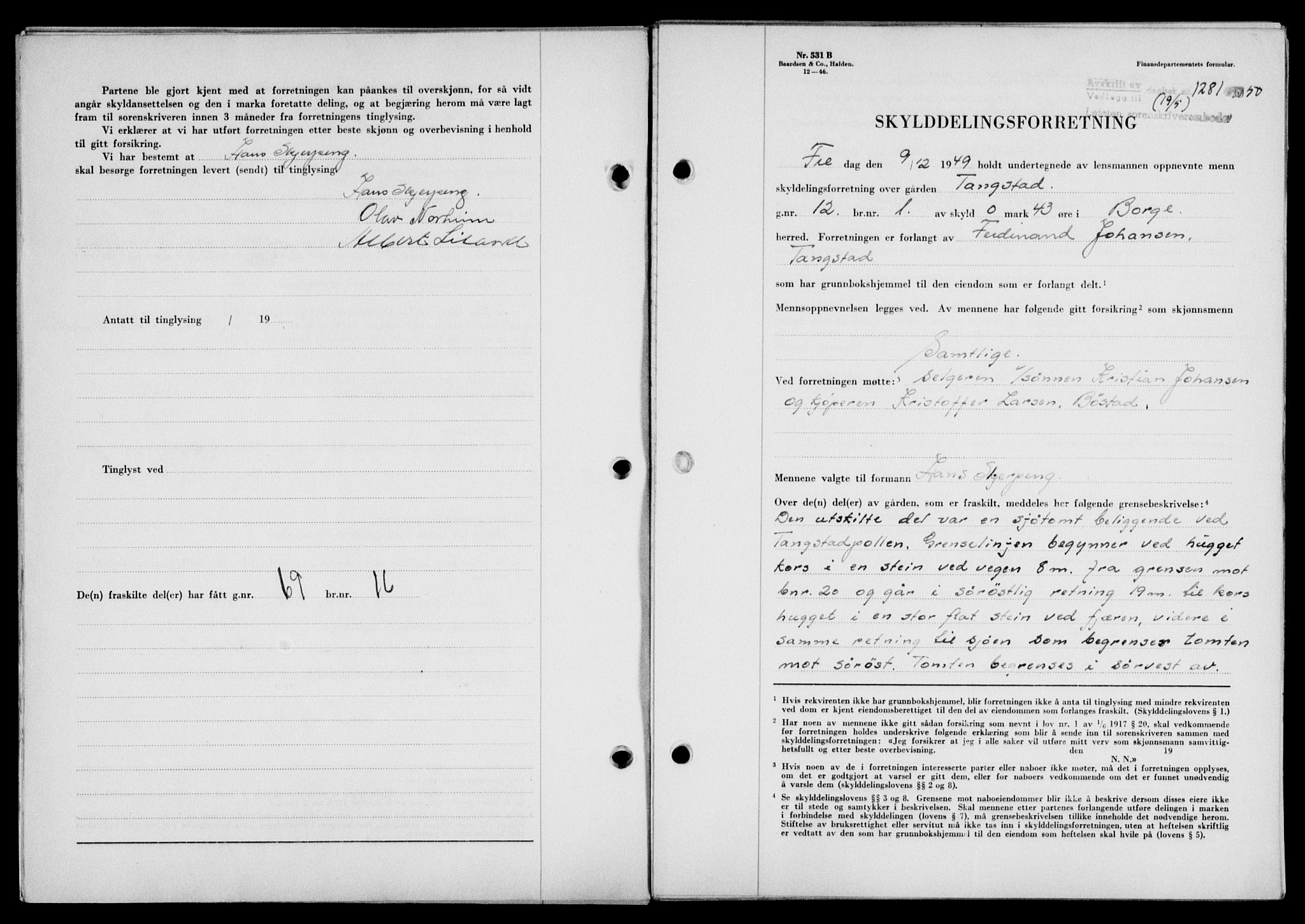 Lofoten sorenskriveri, SAT/A-0017/1/2/2C/L0023a: Mortgage book no. 23a, 1950-1950, Diary no: : 1281/1950