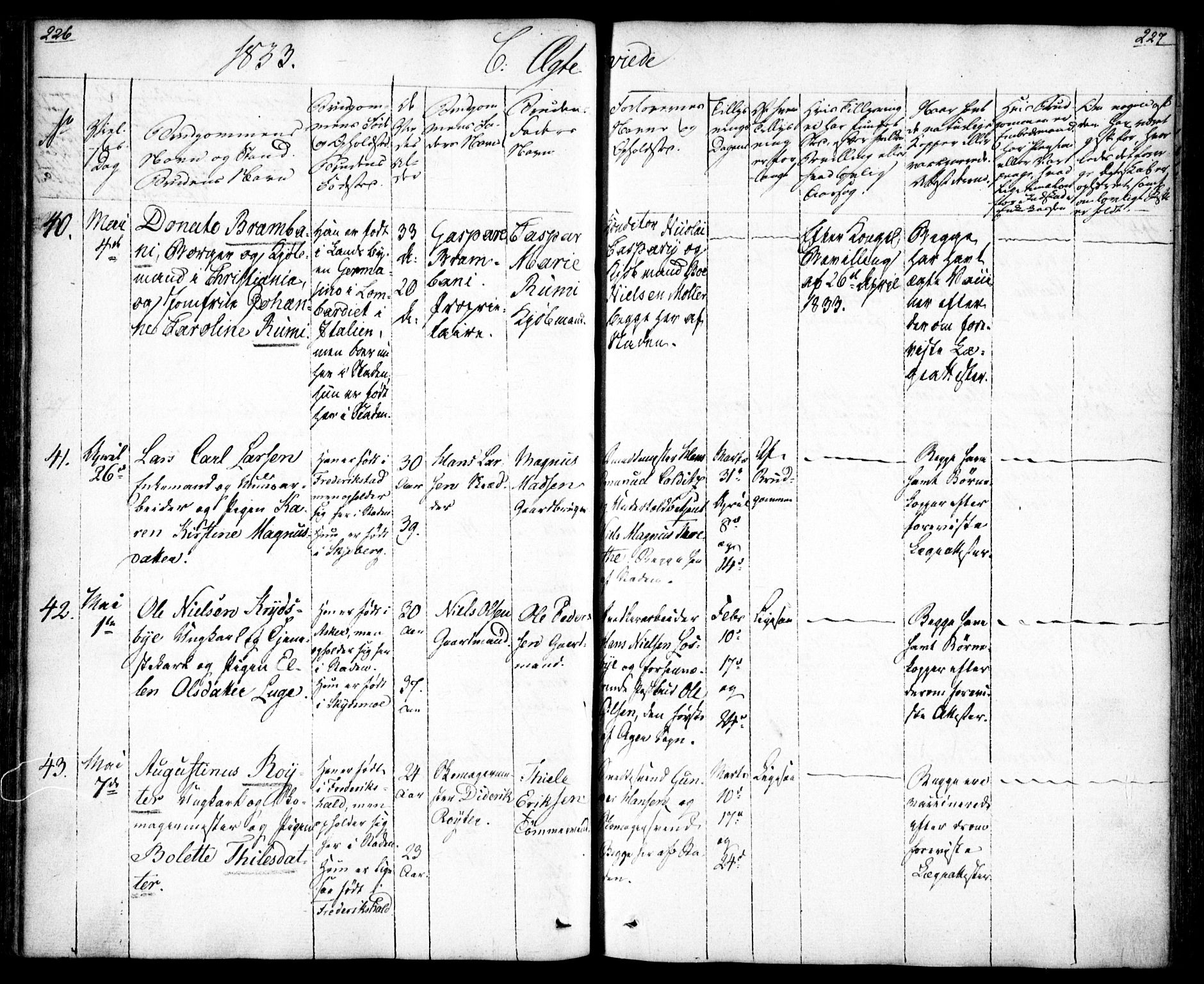 Oslo domkirke Kirkebøker, SAO/A-10752/F/Fa/L0019: Parish register (official) no. 19, 1828-1847, p. 226-227