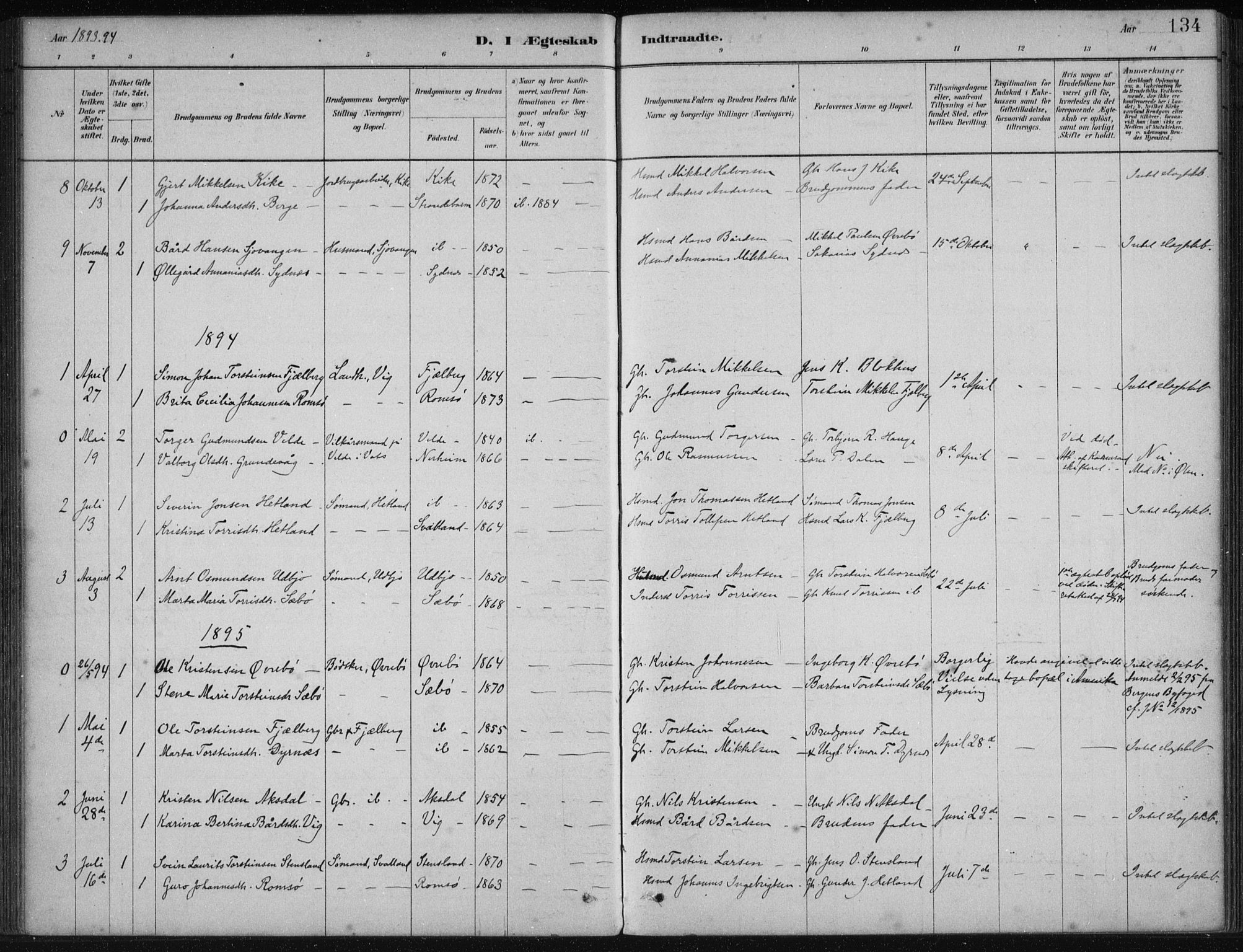 Fjelberg sokneprestembete, SAB/A-75201/H/Haa: Parish register (official) no. B  1, 1879-1919, p. 134