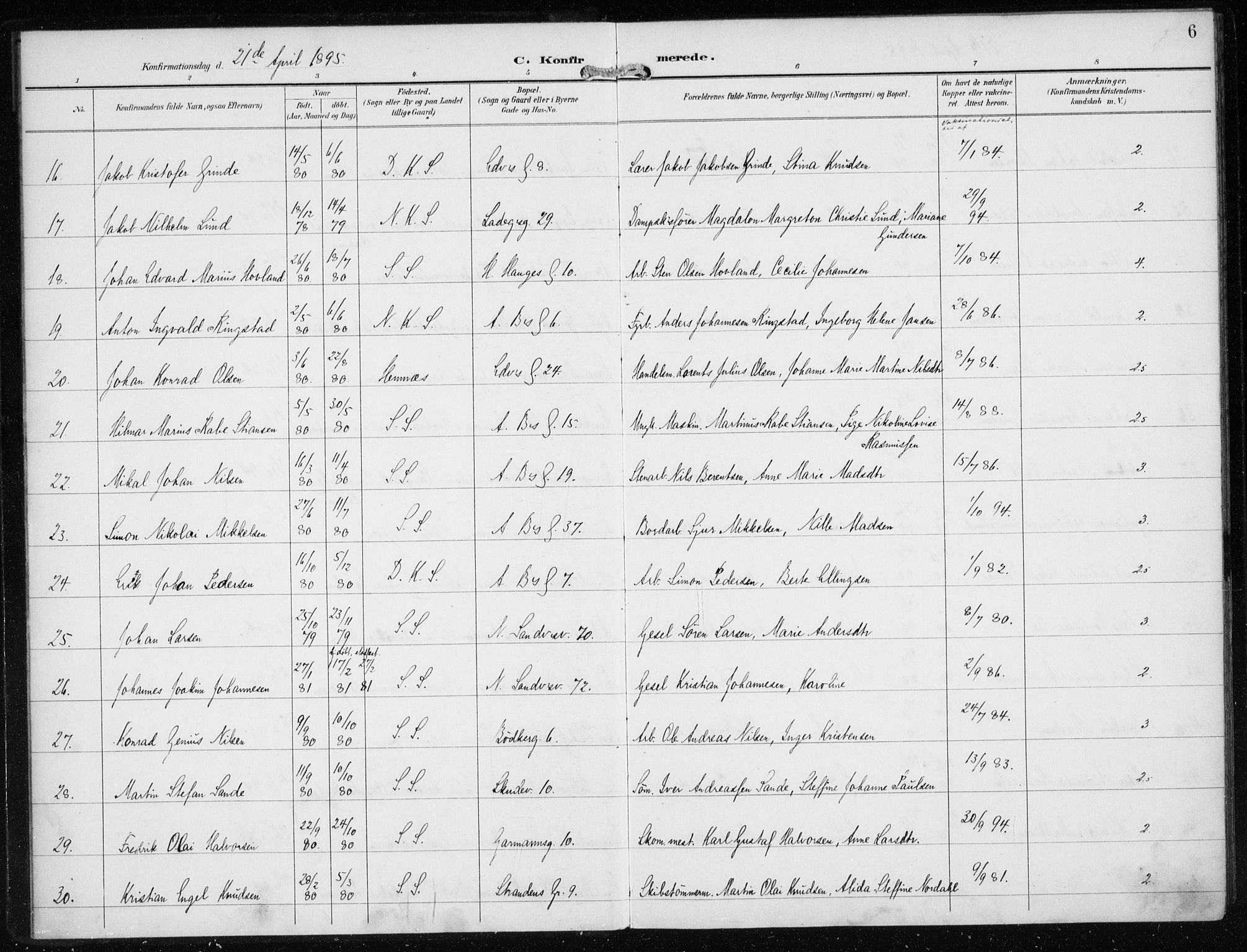 Sandviken Sokneprestembete, SAB/A-77601/H/Ha/L0010: Parish register (official) no. C 1, 1895-1905, p. 6