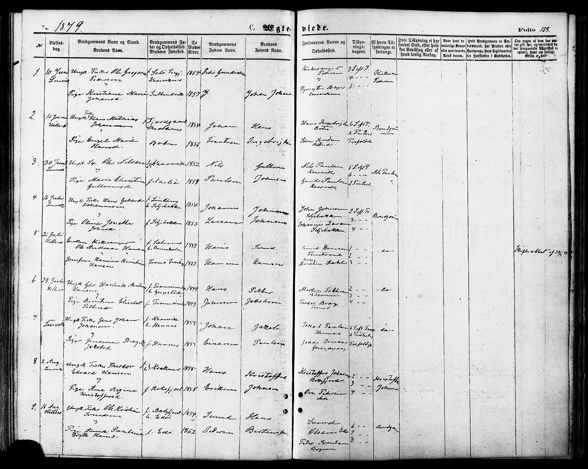 Lenvik sokneprestembete, SATØ/S-1310/H/Ha/Haa/L0010kirke: Parish register (official) no. 10, 1873-1880, p. 158