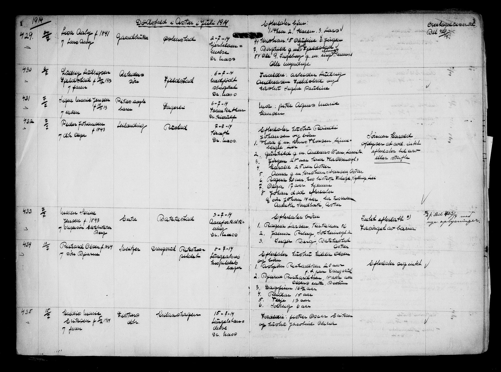 Aker kriminaldommer, skifte- og auksjonsforvalterembete, AV/SAO-A-10452/H/Hb/Hba/Hbaa/L0004: Dødsfallsprotokoll, 1914-1918, p. 1