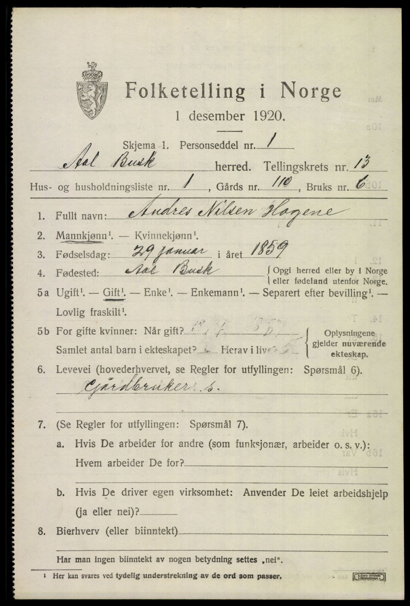 SAKO, 1920 census for Ål, 1920, p. 7174