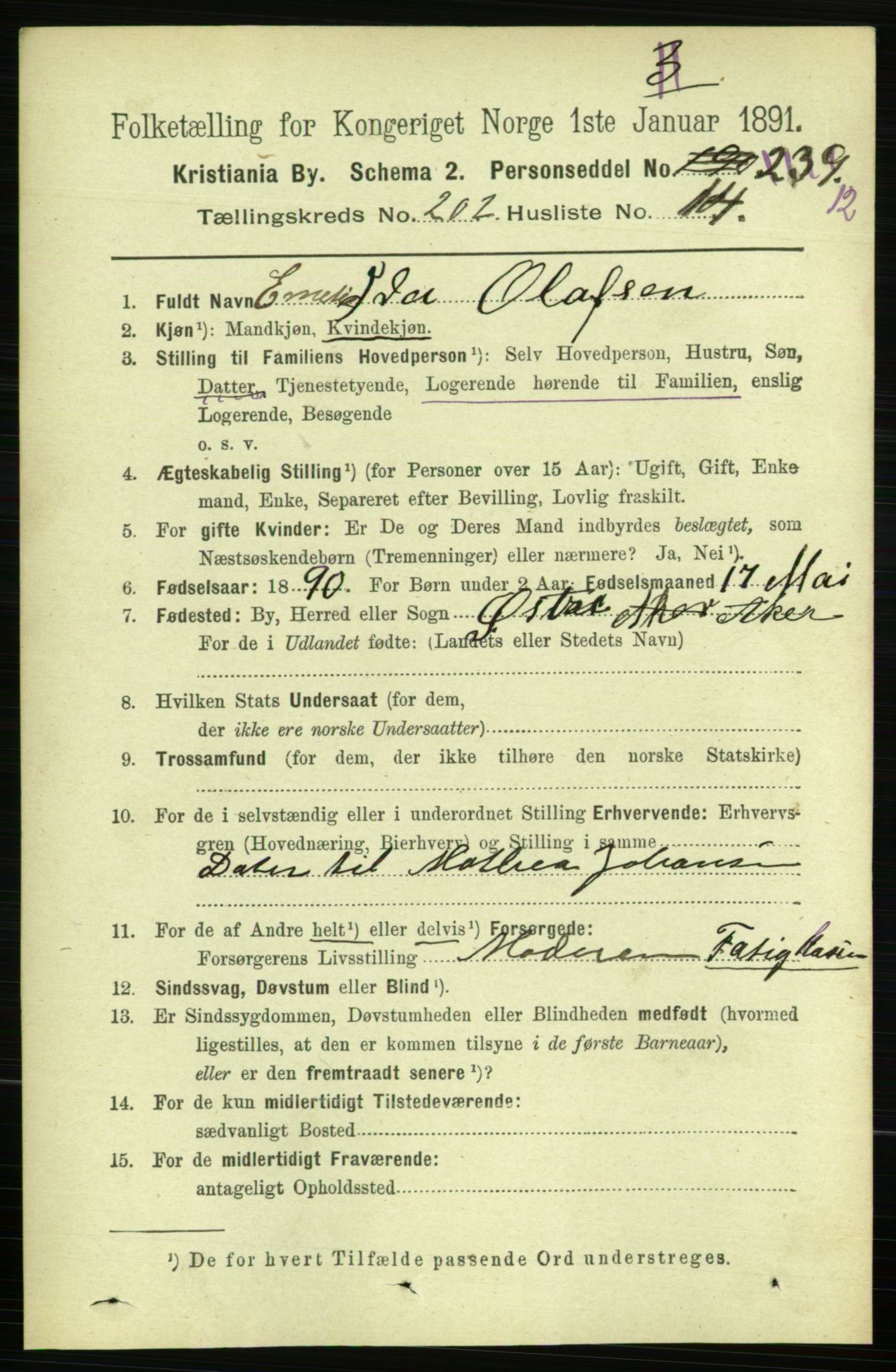 RA, 1891 census for 0301 Kristiania, 1891, p. 121761