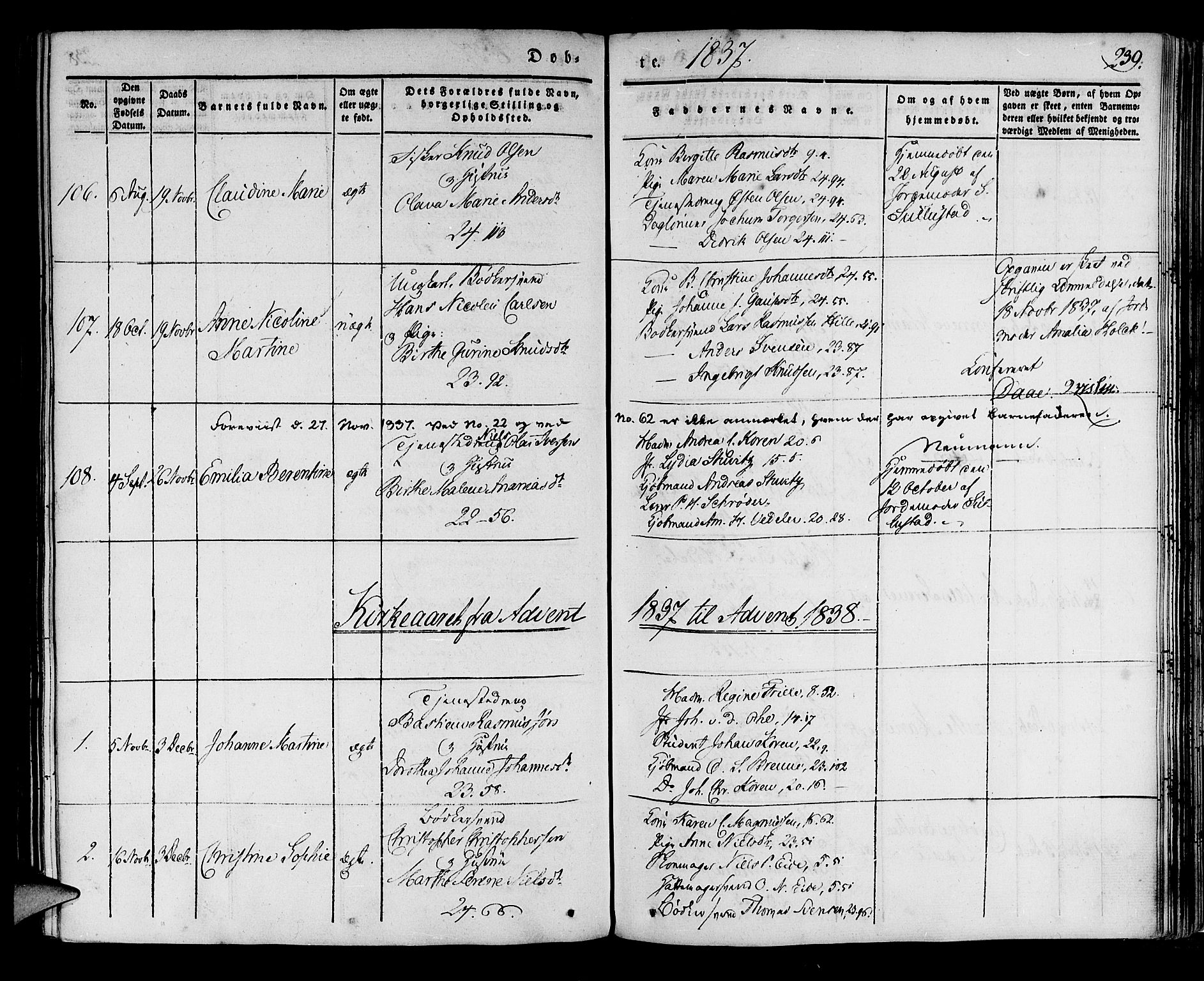 Korskirken sokneprestembete, SAB/A-76101/H/Haa/L0015: Parish register (official) no. B 1, 1833-1841, p. 239