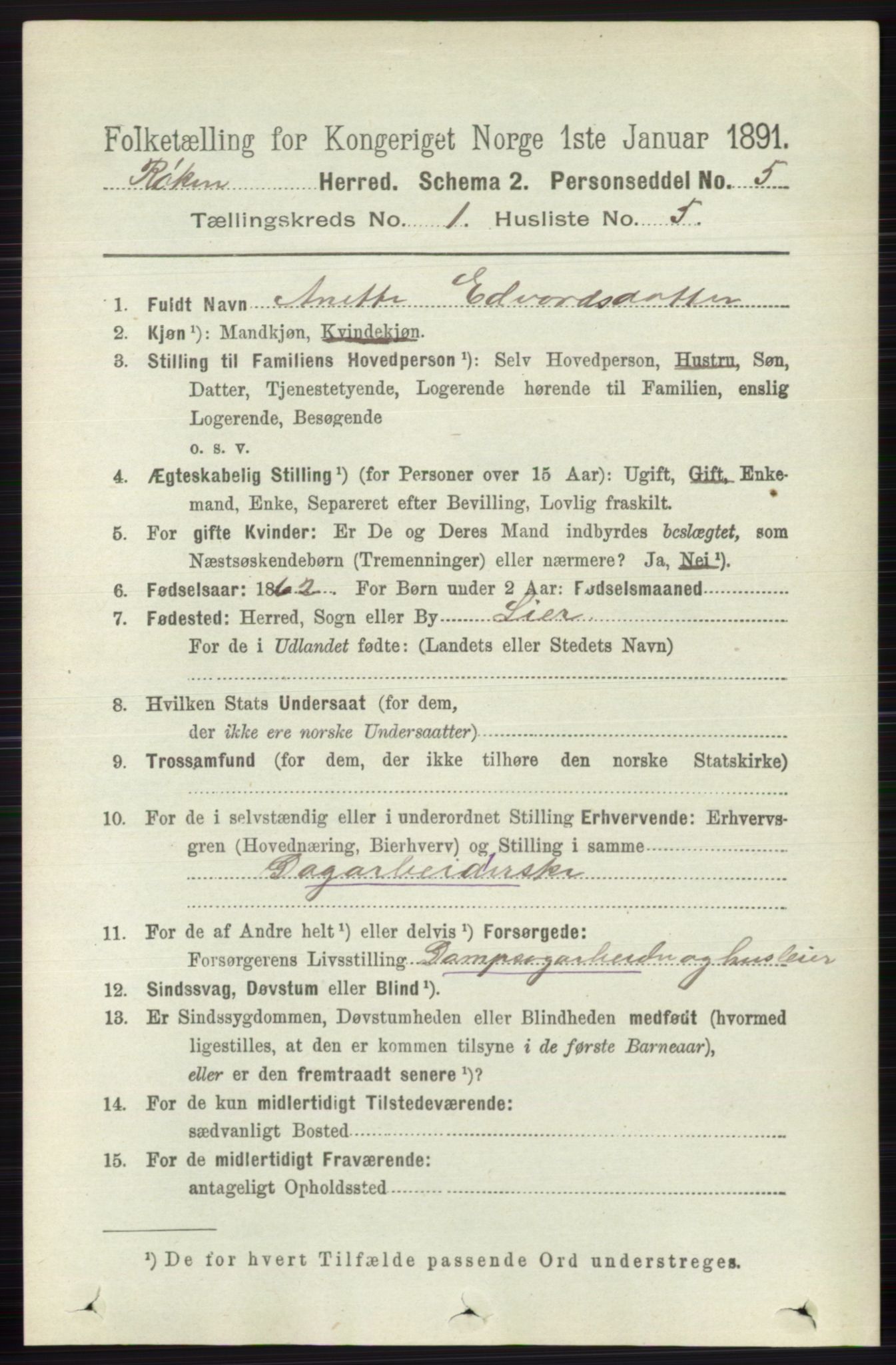 RA, 1891 census for 0627 Røyken, 1891, p. 126