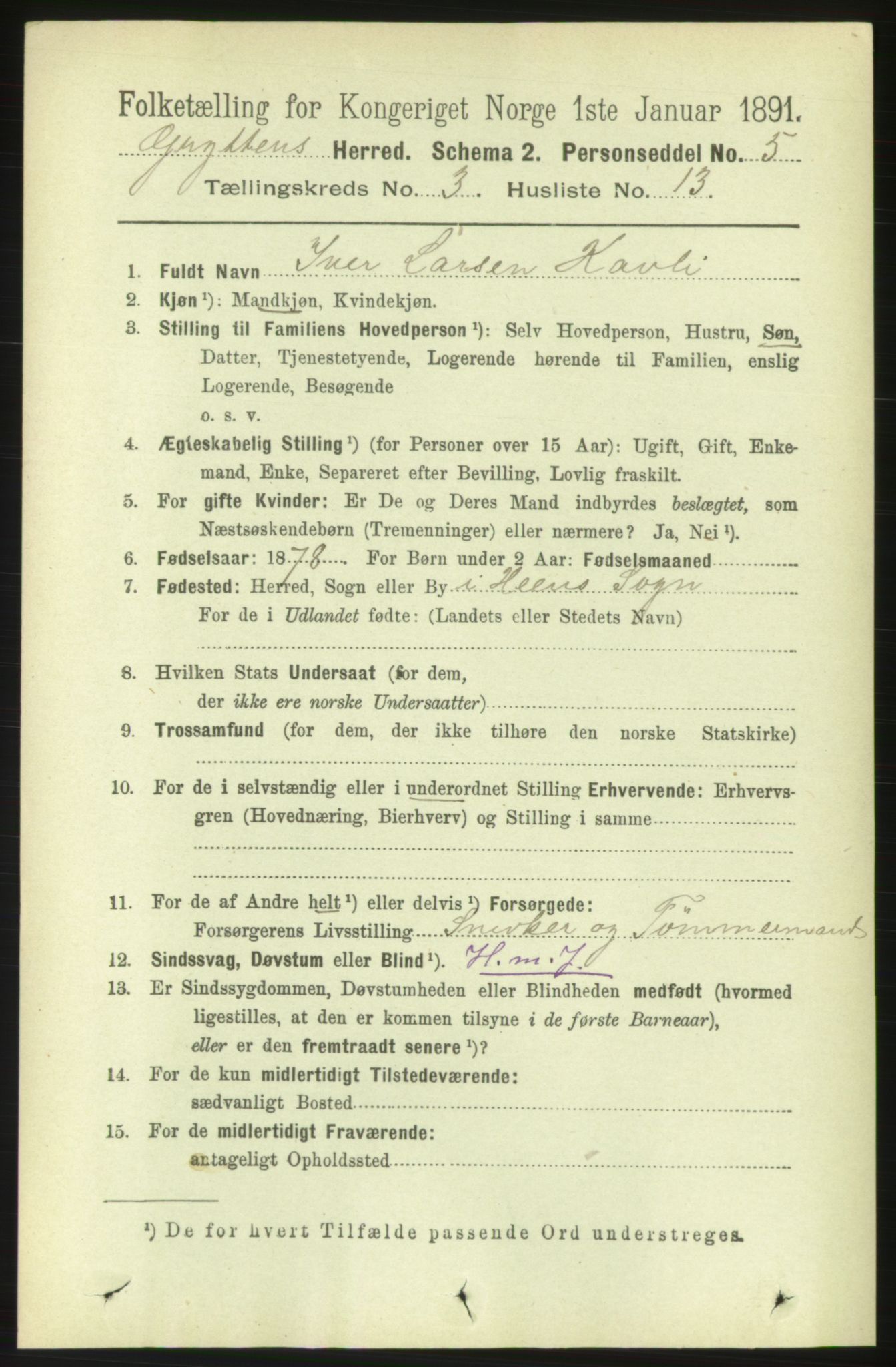 RA, 1891 census for 1539 Grytten, 1891, p. 1003