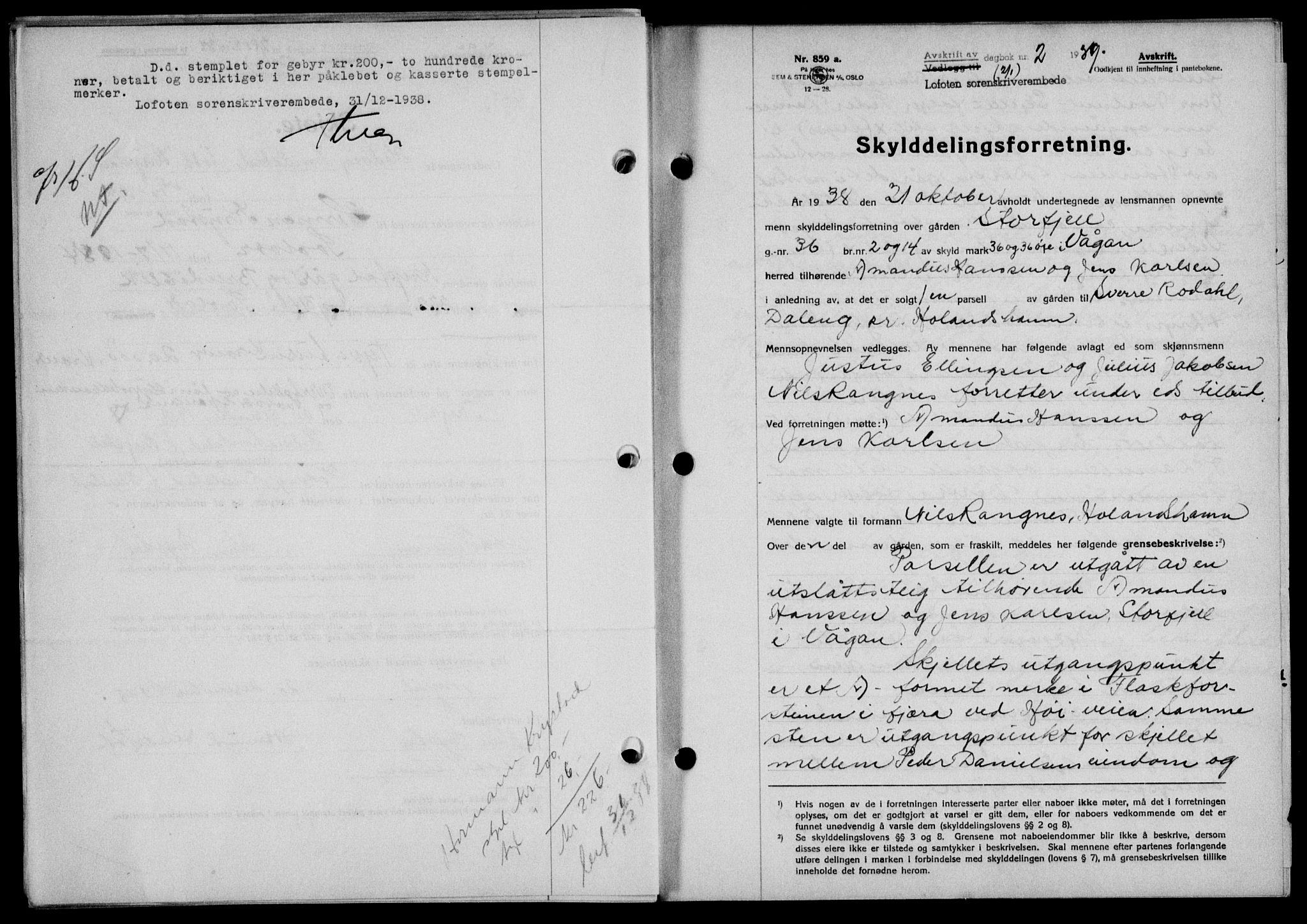 Lofoten sorenskriveri, SAT/A-0017/1/2/2C/L0005a: Mortgage book no. 5a, 1939-1939, Diary no: : 2/1939