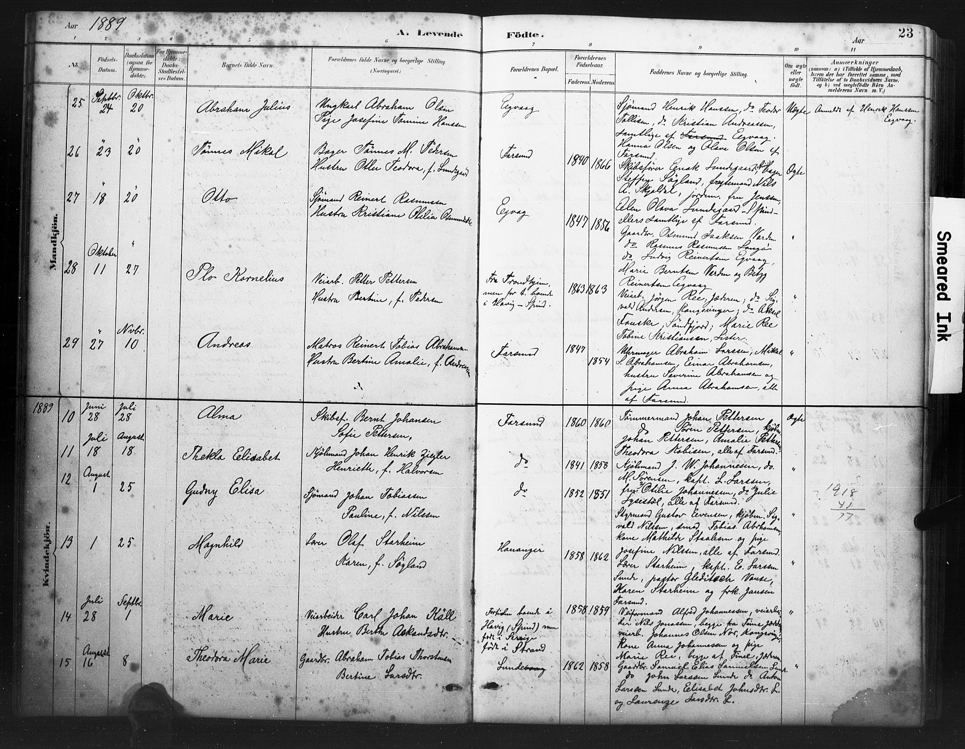 Farsund sokneprestkontor, SAK/1111-0009/F/Fb/L0001: Parish register (copy) no. B 1, 1886-1931, p. 23