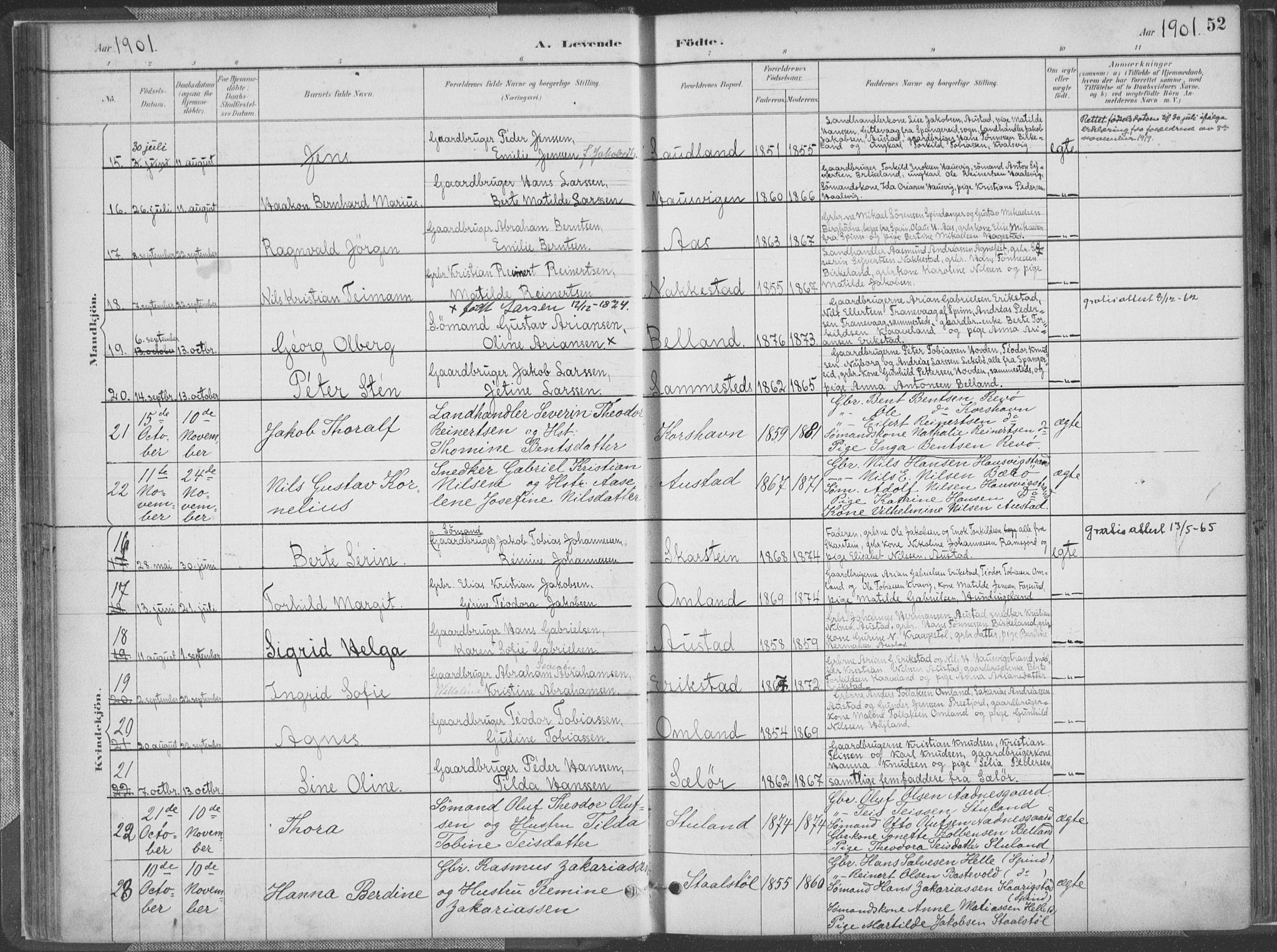 Lyngdal sokneprestkontor, AV/SAK-1111-0029/F/Fa/Faa/L0004: Parish register (official) no. A 4, 1883-1904, p. 52