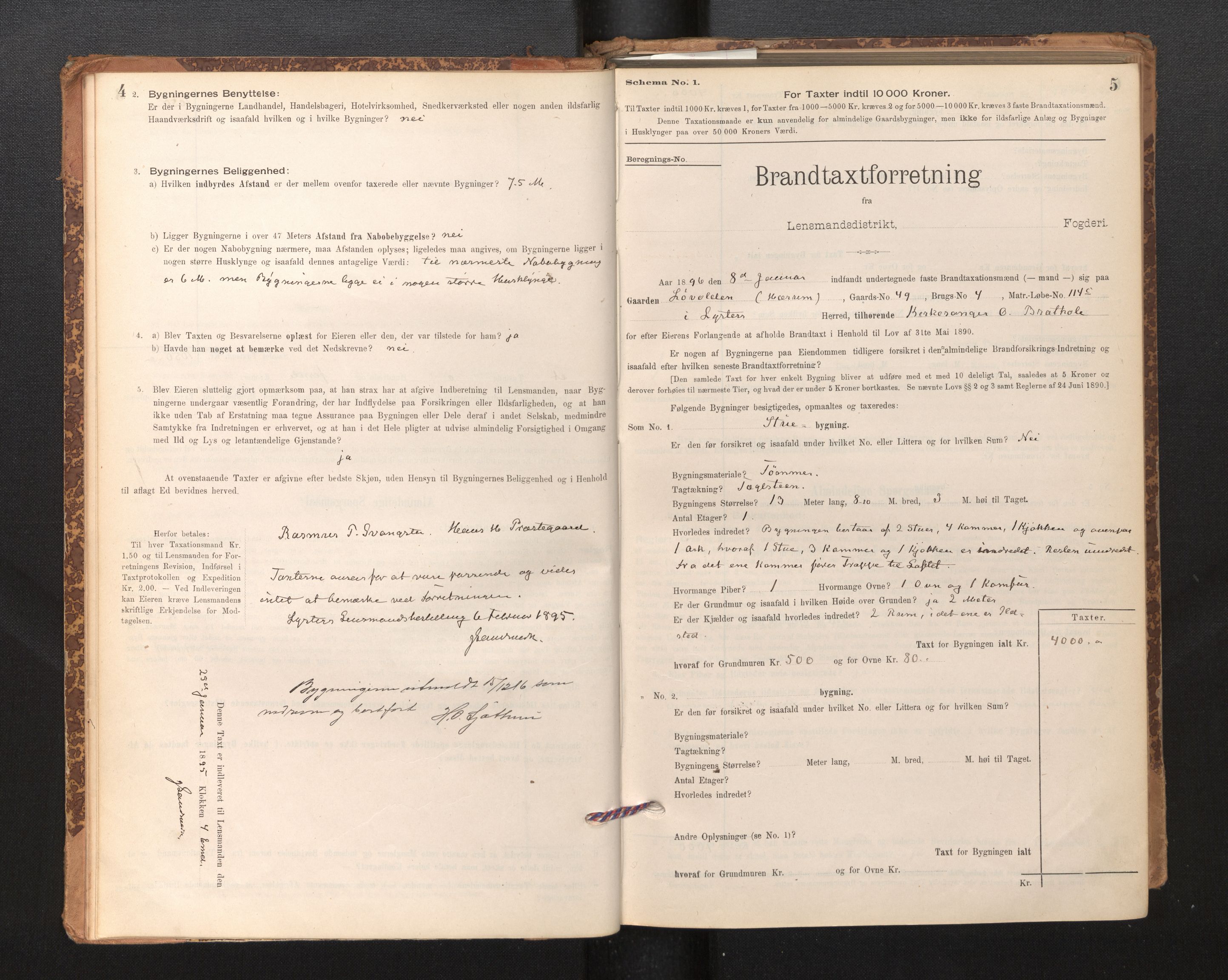 Lensmannen i Luster, SAB/A-29301/0012/L0007: Branntakstprotokoll, skjematakst, 1895-1935, p. 4-5