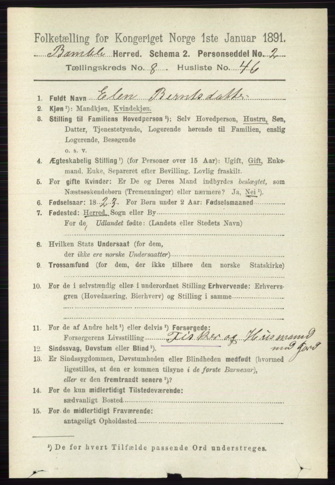 RA, 1891 census for 0814 Bamble, 1891, p. 3786