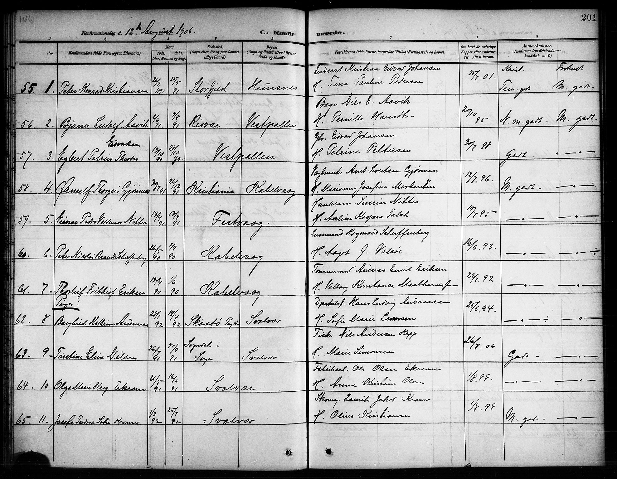 Ministerialprotokoller, klokkerbøker og fødselsregistre - Nordland, AV/SAT-A-1459/874/L1078: Parish register (copy) no. 874C07, 1900-1907, p. 201