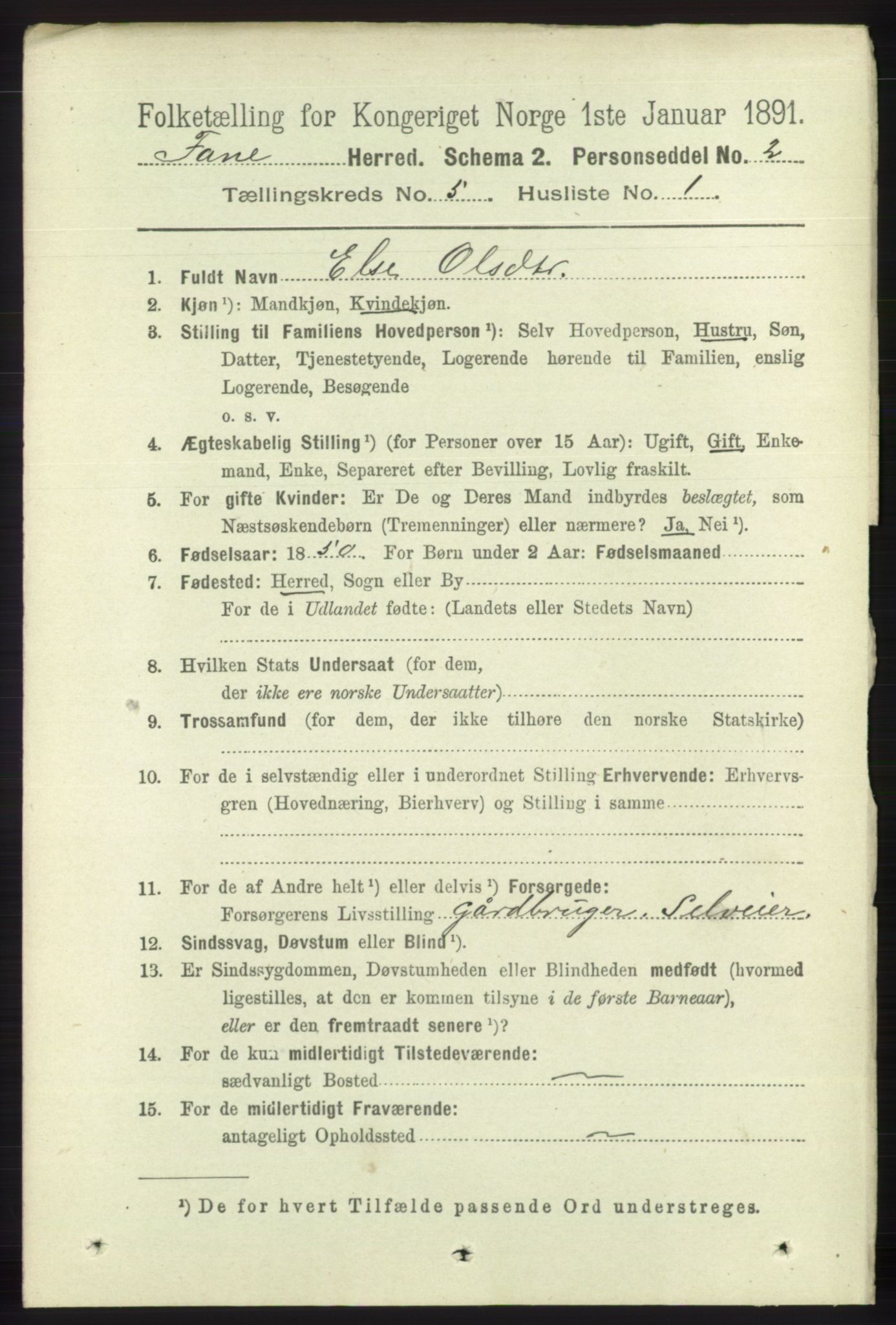 RA, 1891 census for 1249 Fana, 1891, p. 2048