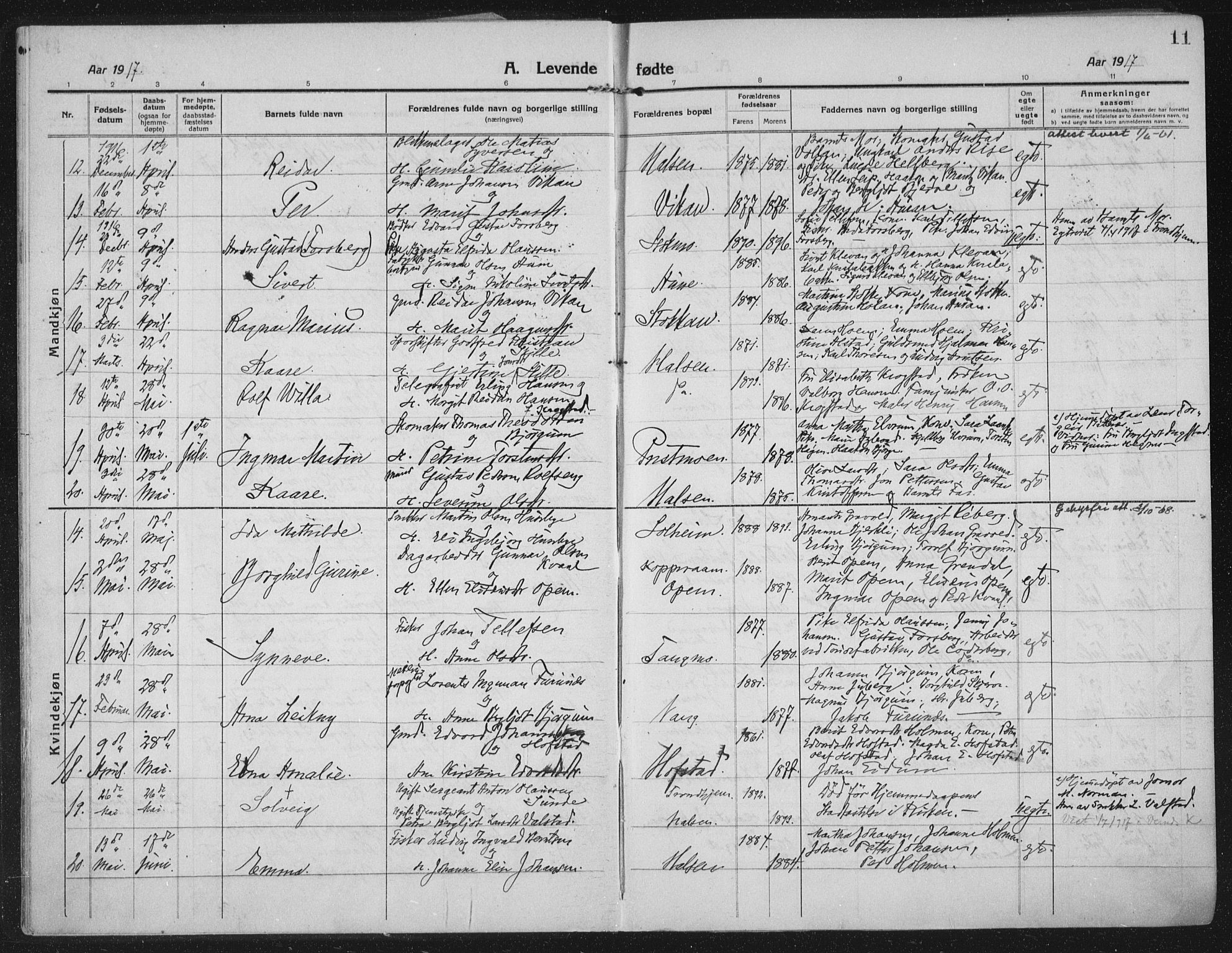Ministerialprotokoller, klokkerbøker og fødselsregistre - Nord-Trøndelag, SAT/A-1458/709/L0083: Parish register (official) no. 709A23, 1916-1928, p. 11