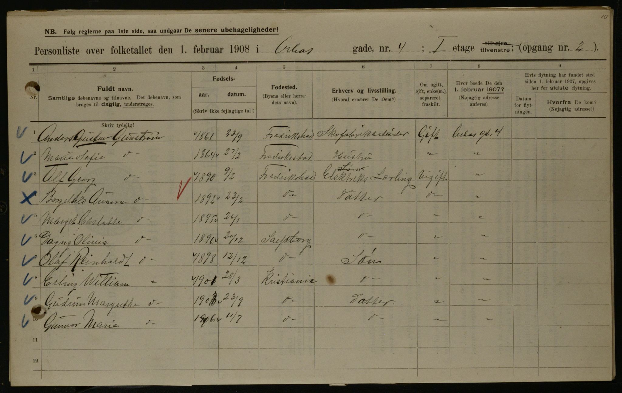 OBA, Municipal Census 1908 for Kristiania, 1908, p. 2060