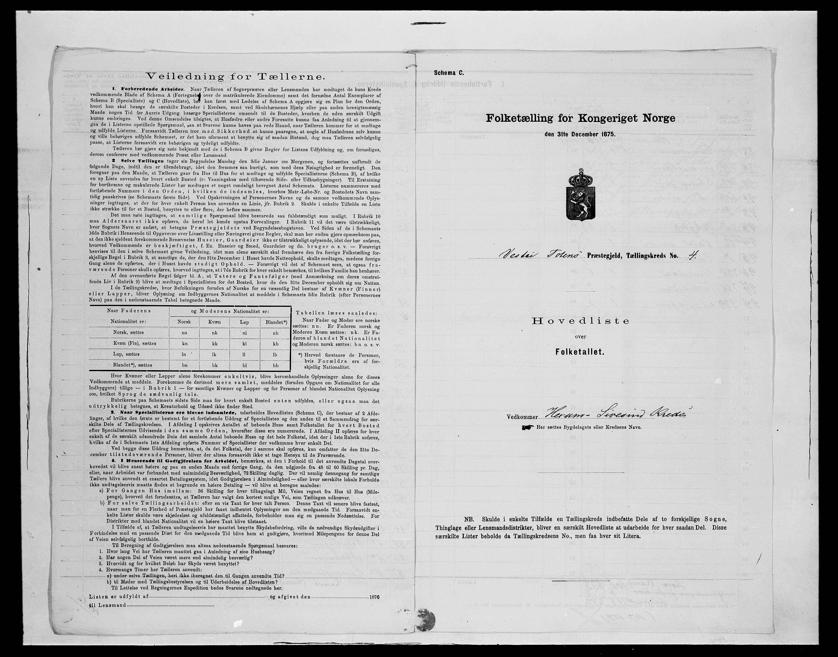 SAH, 1875 census for 0529P Vestre Toten, 1875, p. 43