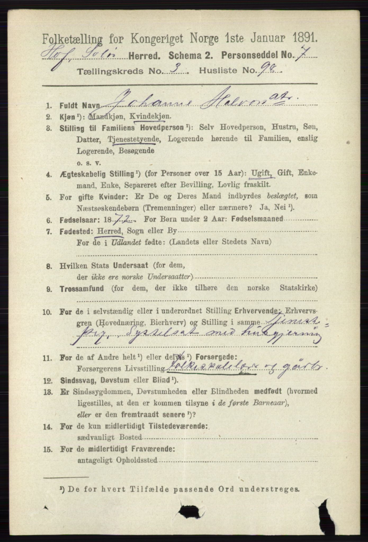 RA, 1891 census for 0424 Hof, 1891, p. 1368