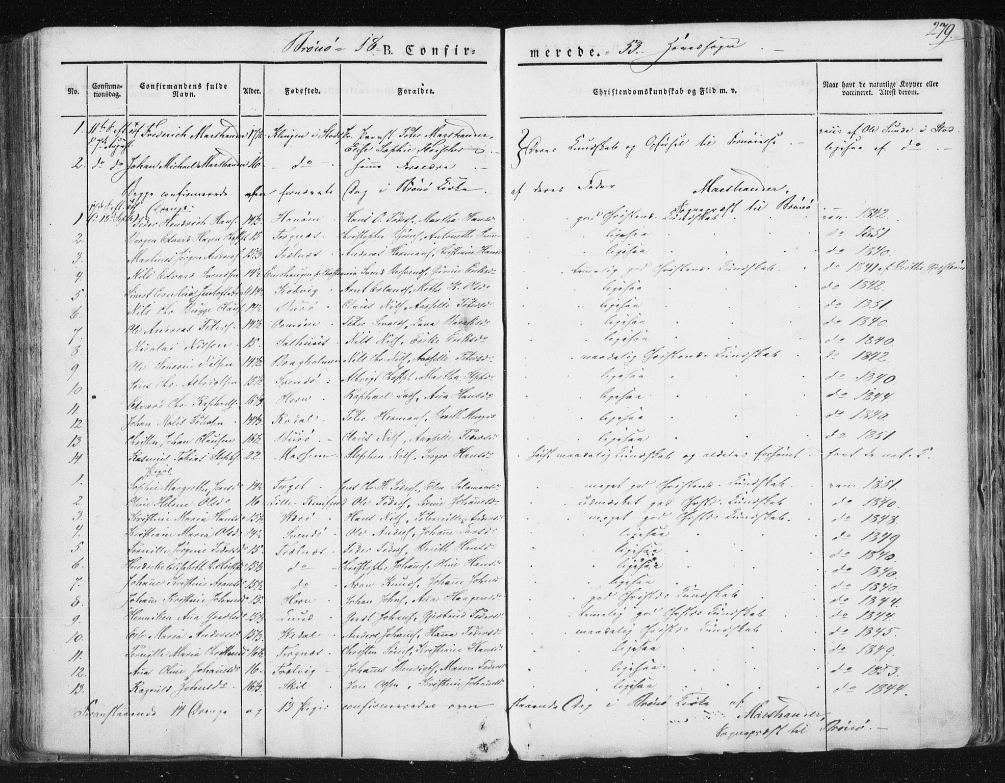 Ministerialprotokoller, klokkerbøker og fødselsregistre - Nordland, SAT/A-1459/813/L0198: Parish register (official) no. 813A08, 1834-1874, p. 279