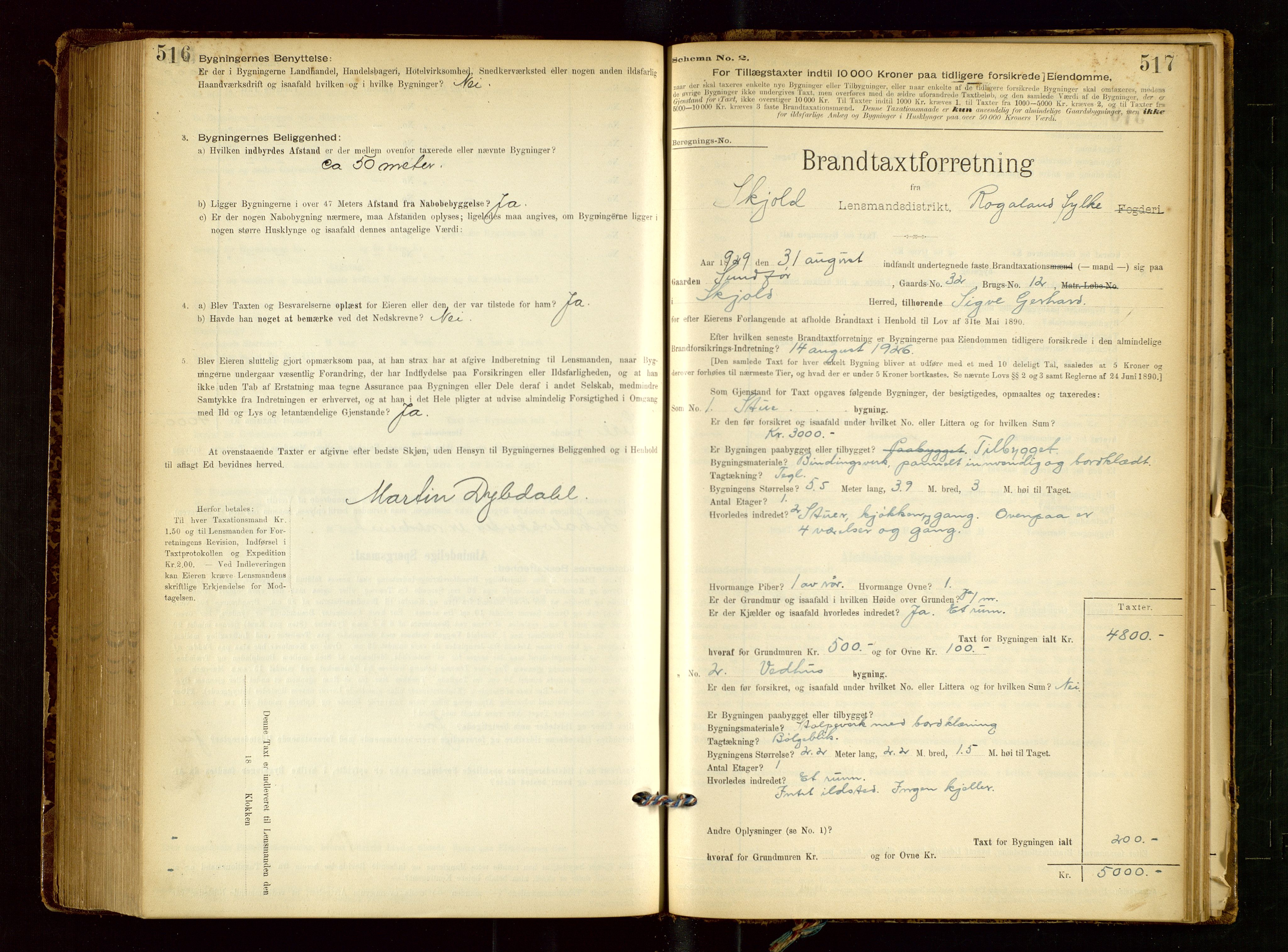 Skjold lensmannskontor, AV/SAST-A-100182/Gob/L0001: "Brandtaxationsprotokol for Skjold Lensmandsdistrikt Ryfylke Fogderi", 1894-1939, p. 516-517