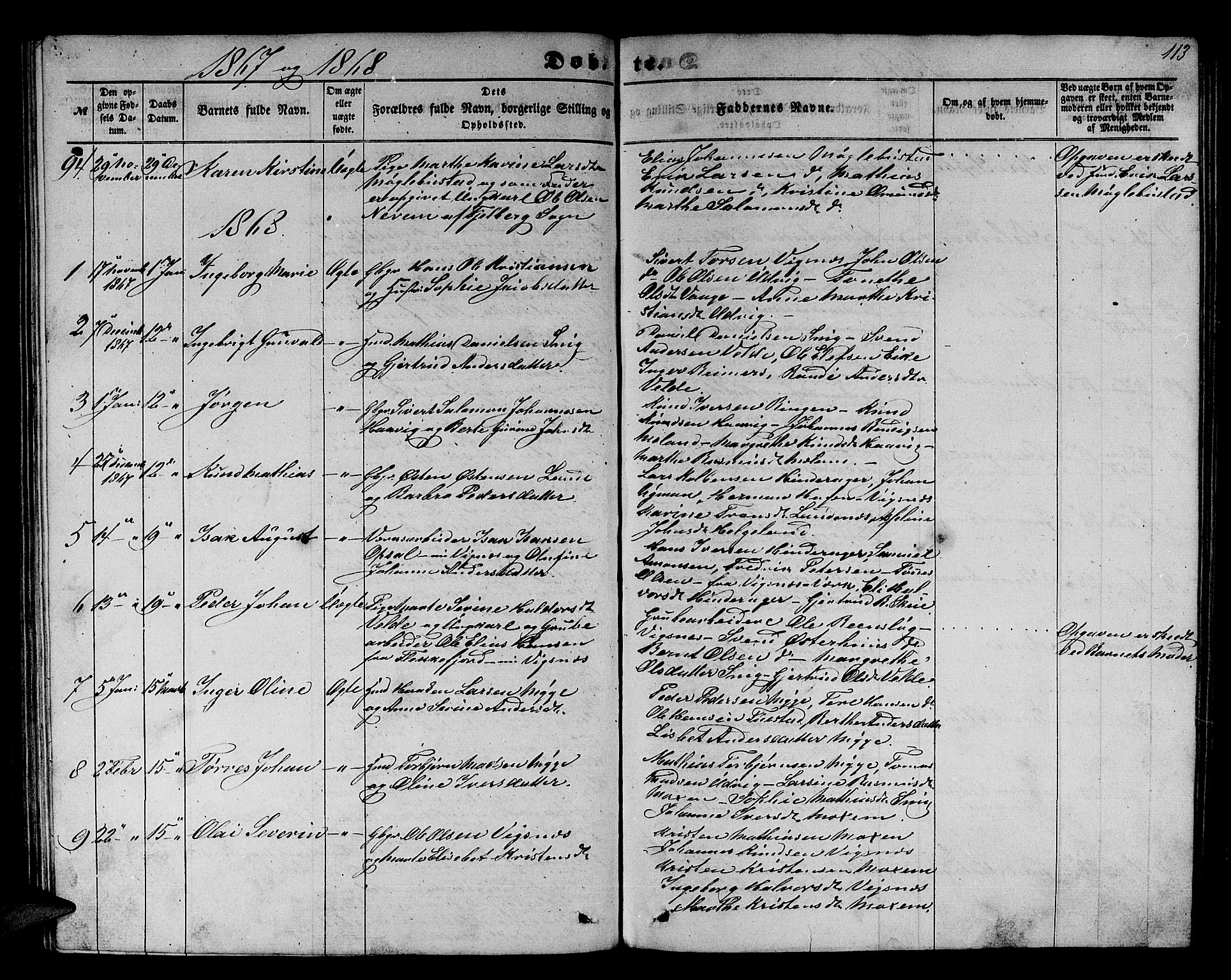 Avaldsnes sokneprestkontor, SAST/A -101851/H/Ha/Hab/L0003: Parish register (copy) no. B 3, 1857-1871, p. 113
