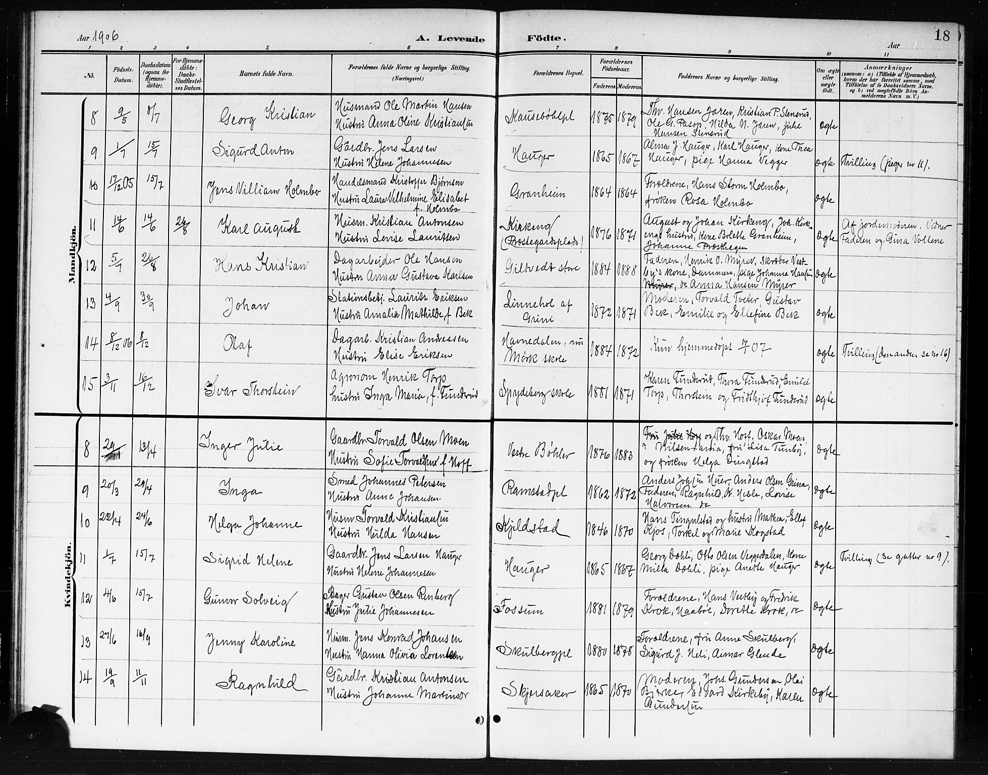 Spydeberg prestekontor Kirkebøker, AV/SAO-A-10924/G/Ga/L0002: Parish register (copy) no. I 2, 1901-1922, p. 18