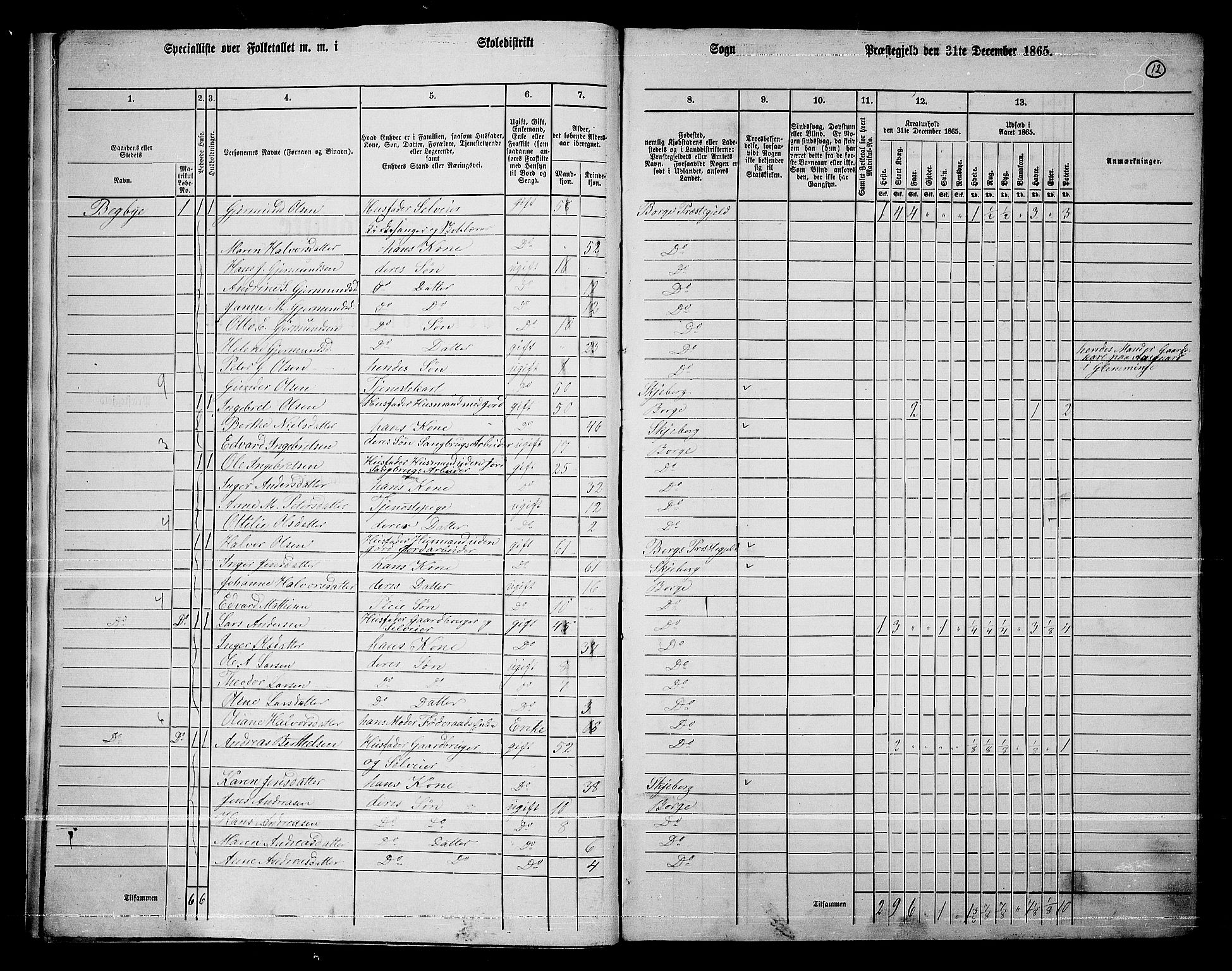 RA, 1865 census for Borge, 1865, p. 12