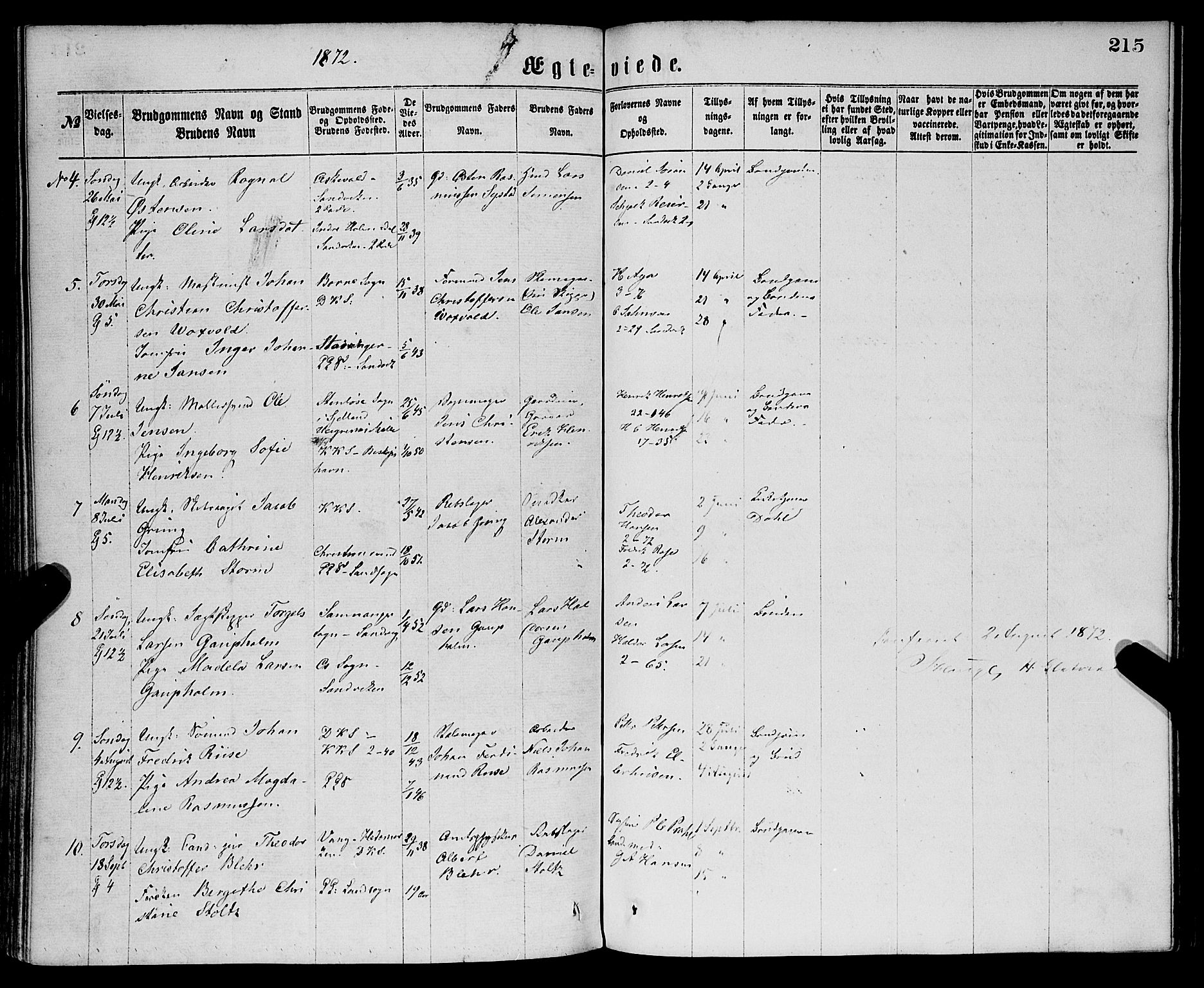 Sandviken Sokneprestembete, SAB/A-77601/H/Ha/L0001: Parish register (official) no. A 1, 1867-1877, p. 215