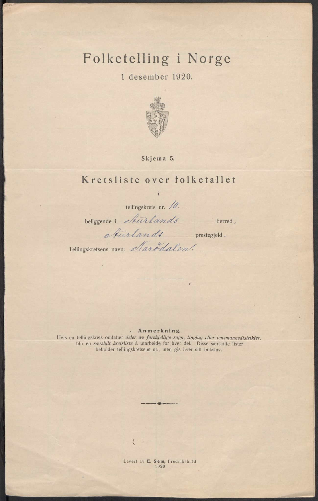 SAB, 1920 census for Aurland, 1920, p. 34