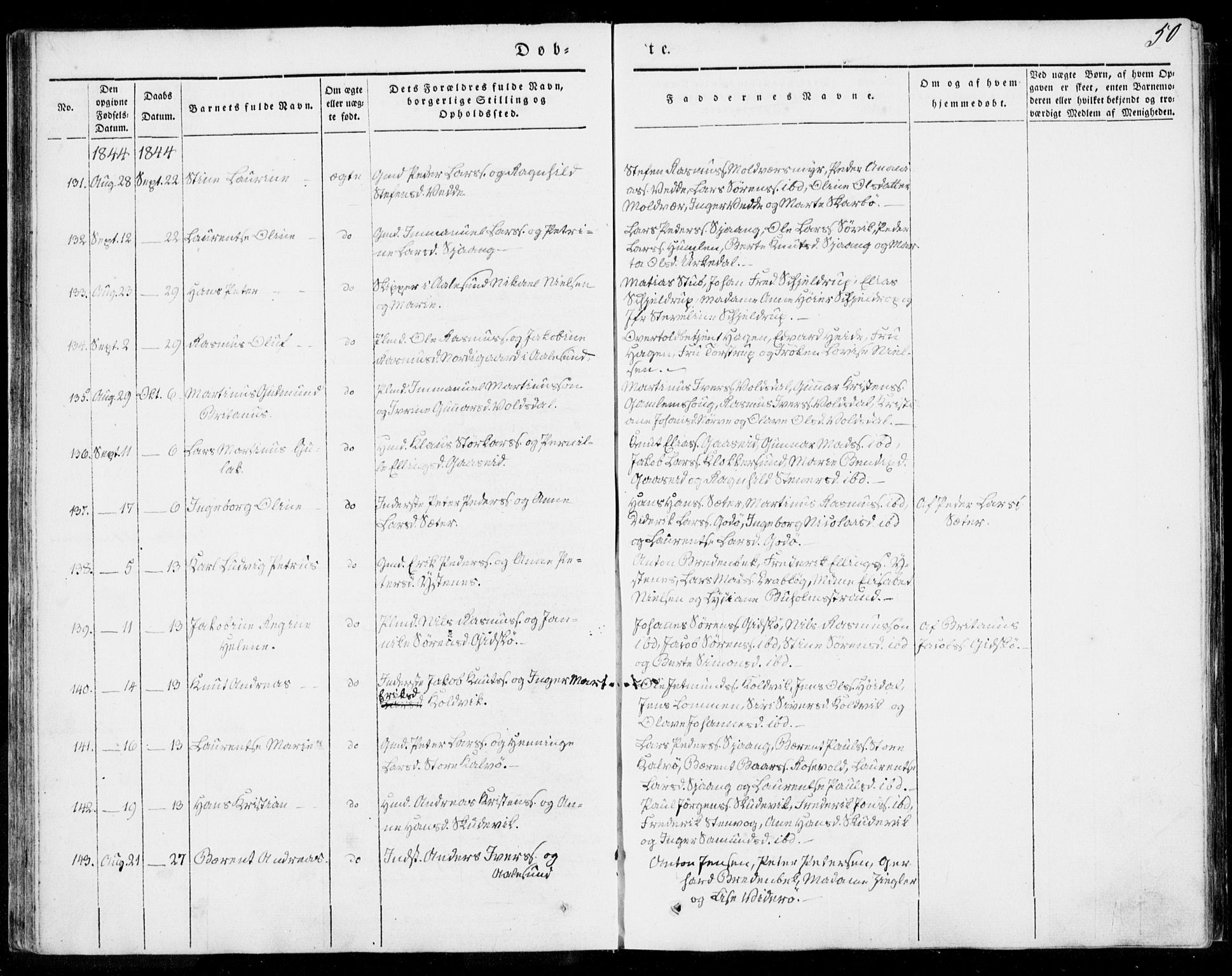 Ministerialprotokoller, klokkerbøker og fødselsregistre - Møre og Romsdal, AV/SAT-A-1454/528/L0396: Parish register (official) no. 528A07, 1839-1847, p. 50