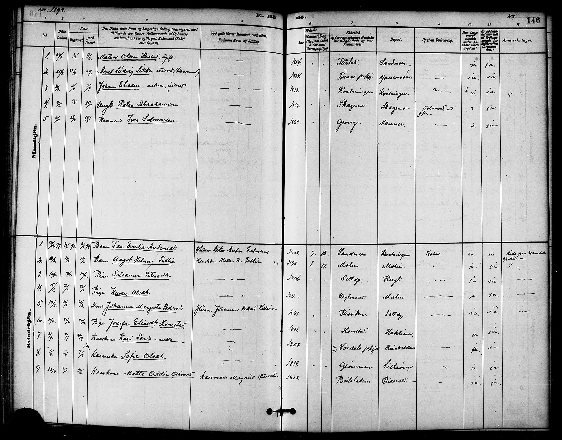 Ministerialprotokoller, klokkerbøker og fødselsregistre - Nord-Trøndelag, SAT/A-1458/766/L0563: Parish register (official) no. 767A01, 1881-1899, p. 146