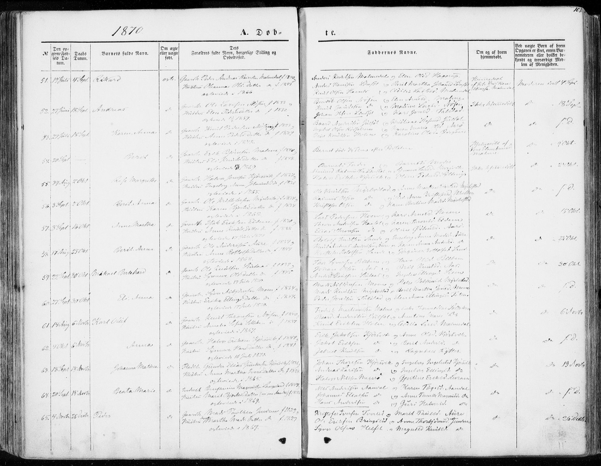 Ministerialprotokoller, klokkerbøker og fødselsregistre - Møre og Romsdal, SAT/A-1454/565/L0748: Parish register (official) no. 565A02, 1845-1872, p. 103