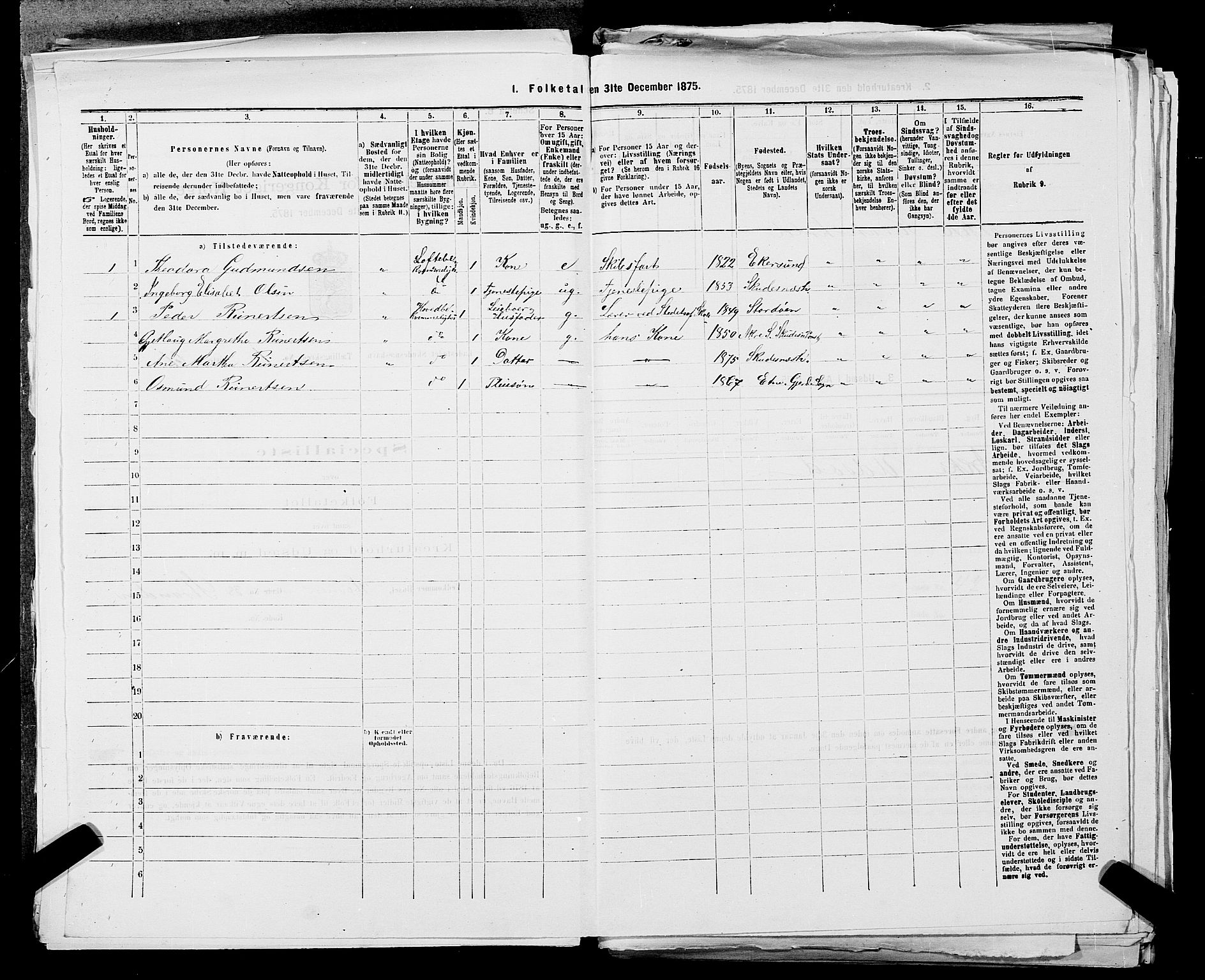 SAST, 1875 census for 1104B Skudenes/Skudeneshavn, 1875, p. 128