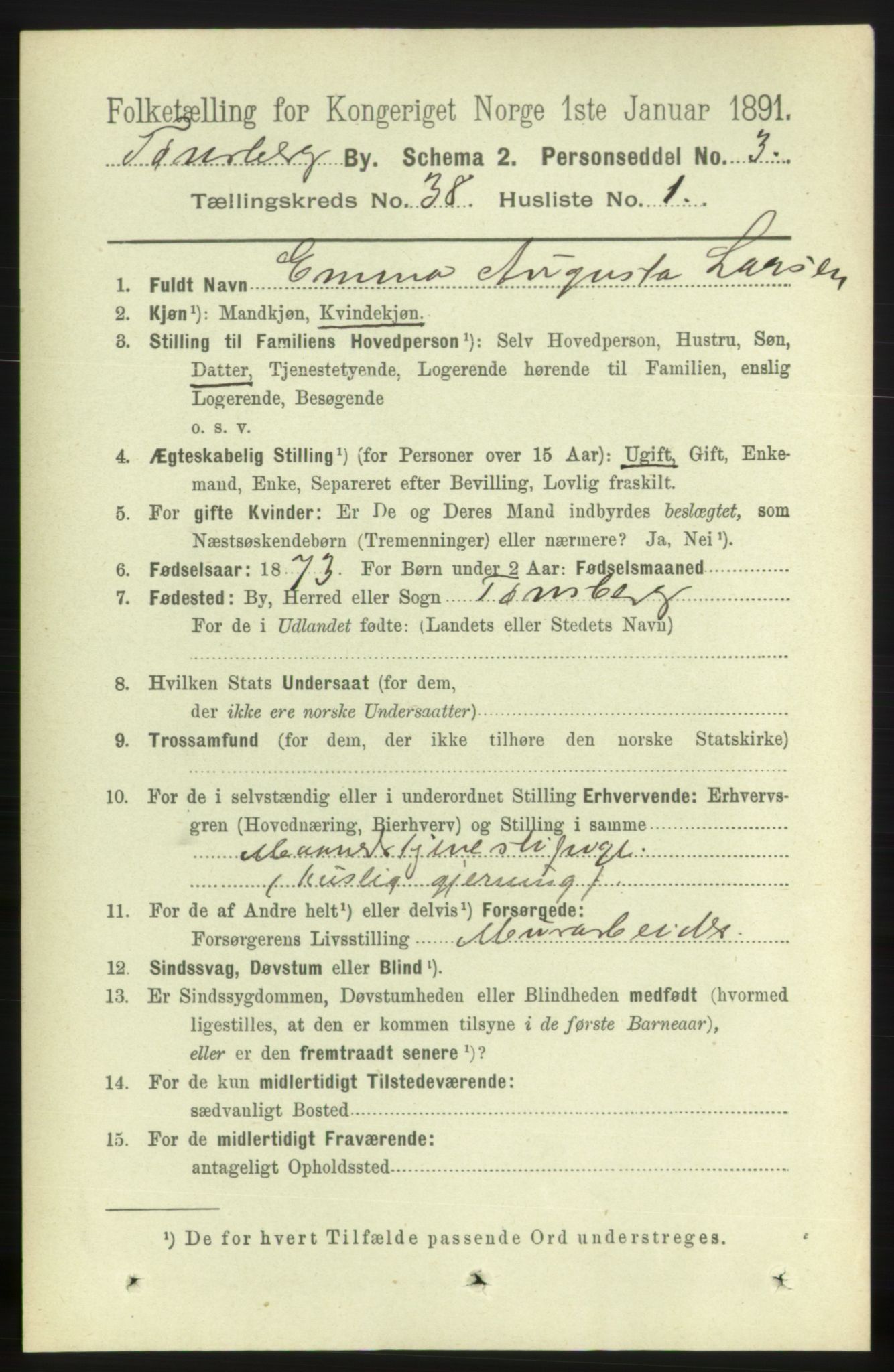 RA, 1891 census for 0705 Tønsberg, 1891, p. 8083