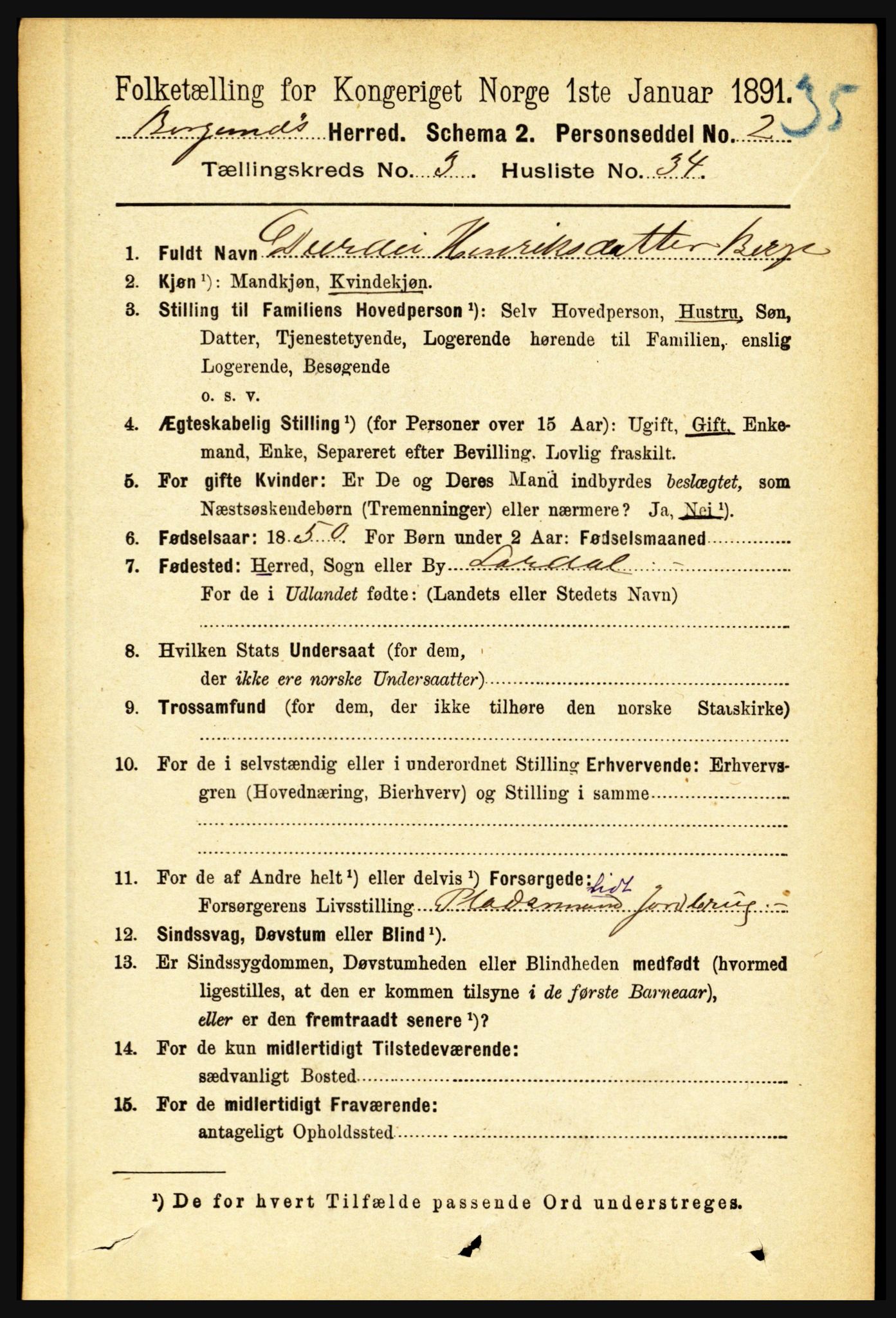 RA, 1891 census for 1423 Borgund, 1891, p. 783