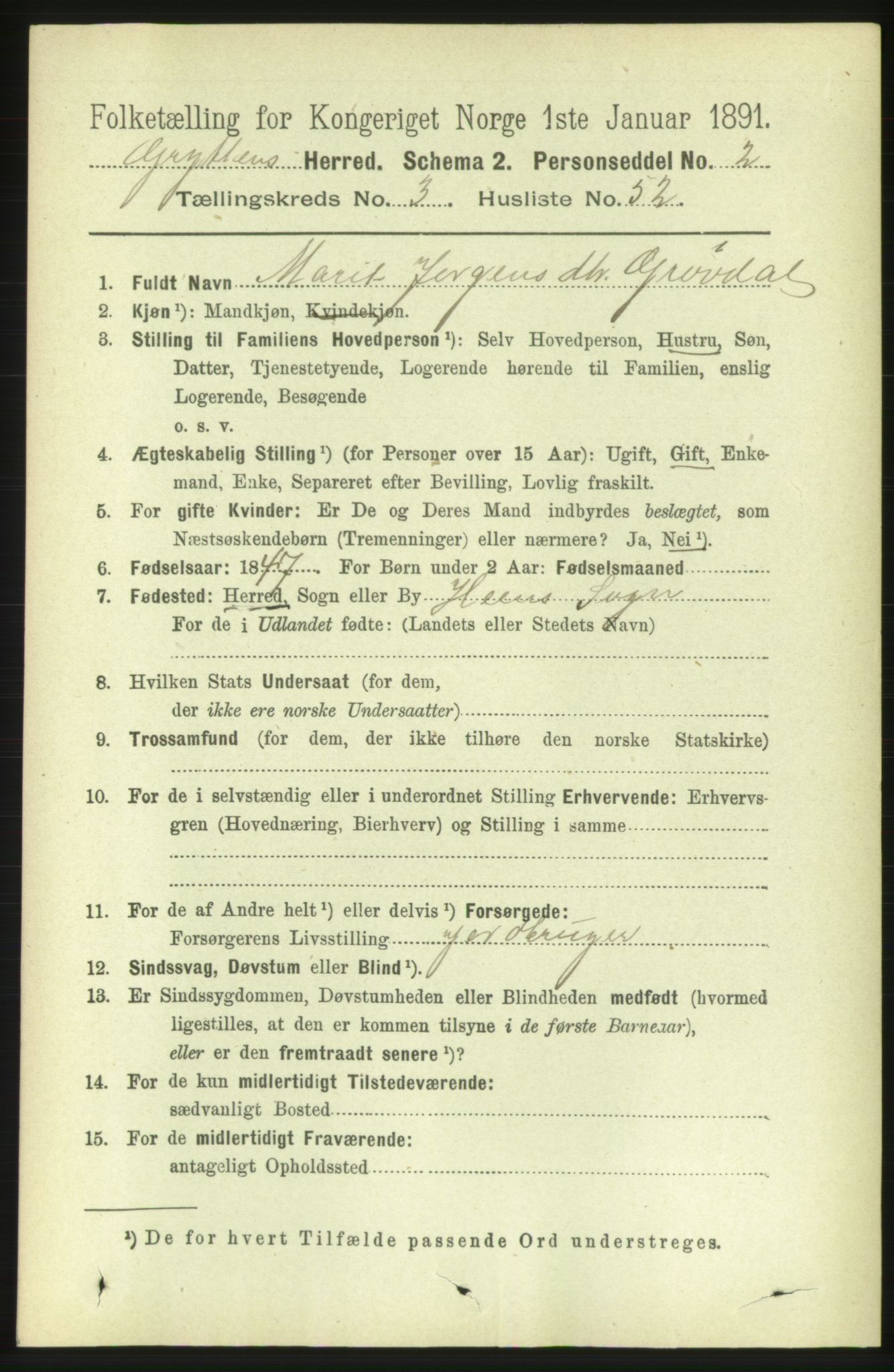 RA, 1891 census for 1539 Grytten, 1891, p. 1238