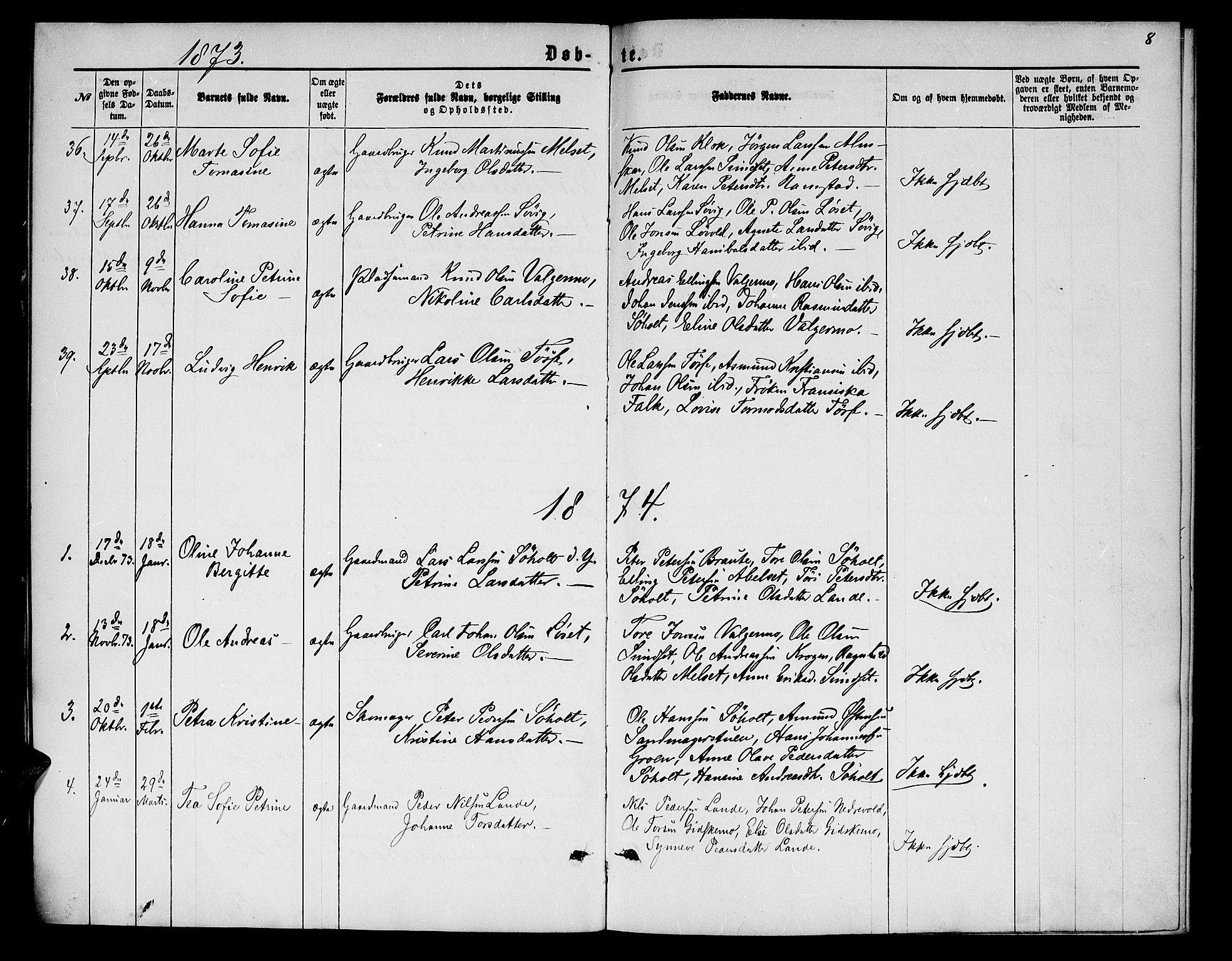 Ministerialprotokoller, klokkerbøker og fødselsregistre - Møre og Romsdal, AV/SAT-A-1454/522/L0325: Parish register (copy) no. 522C04, 1872-1877, p. 8