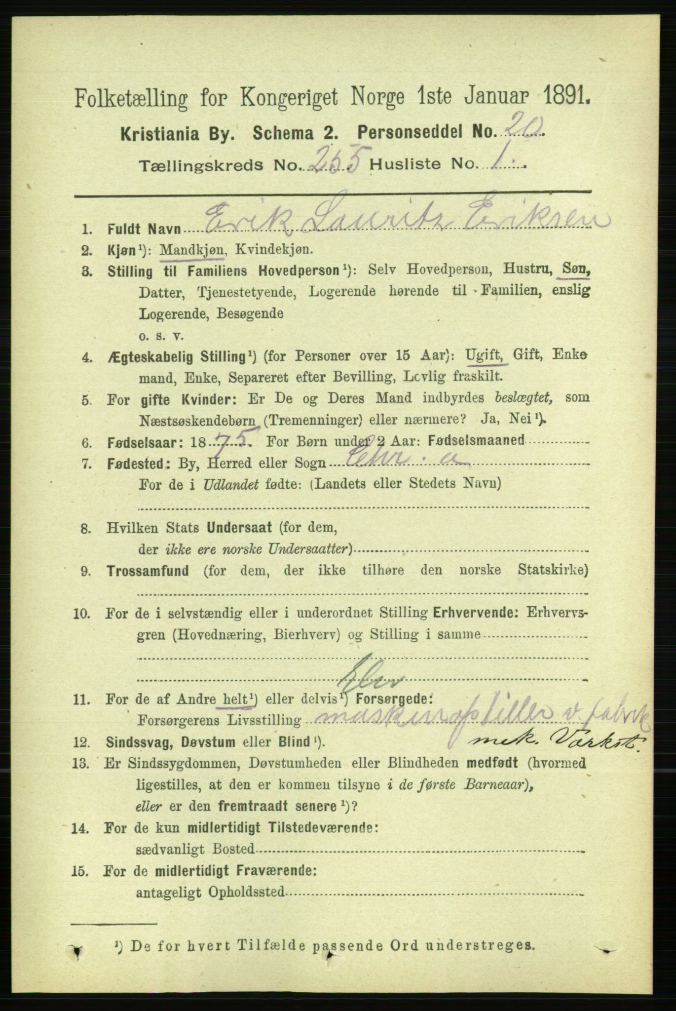 RA, 1891 census for 0301 Kristiania, 1891, p. 155111