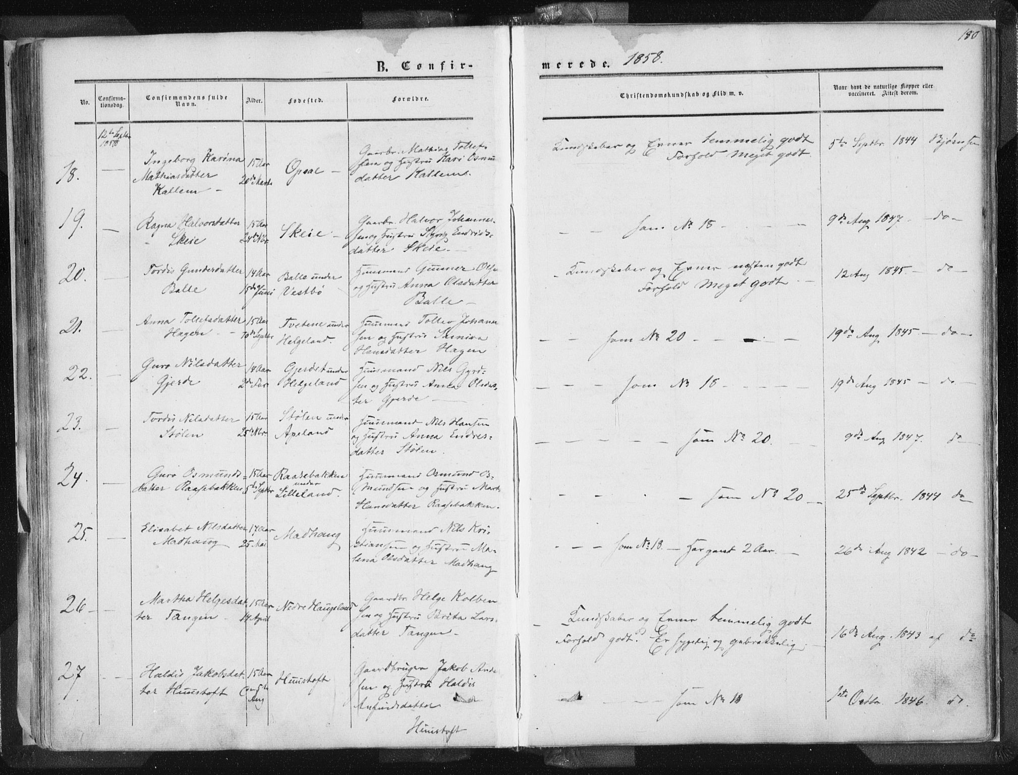 Vikedal sokneprestkontor, AV/SAST-A-101840/01/IV: Parish register (official) no. A 6.1, 1851-1867, p. 180