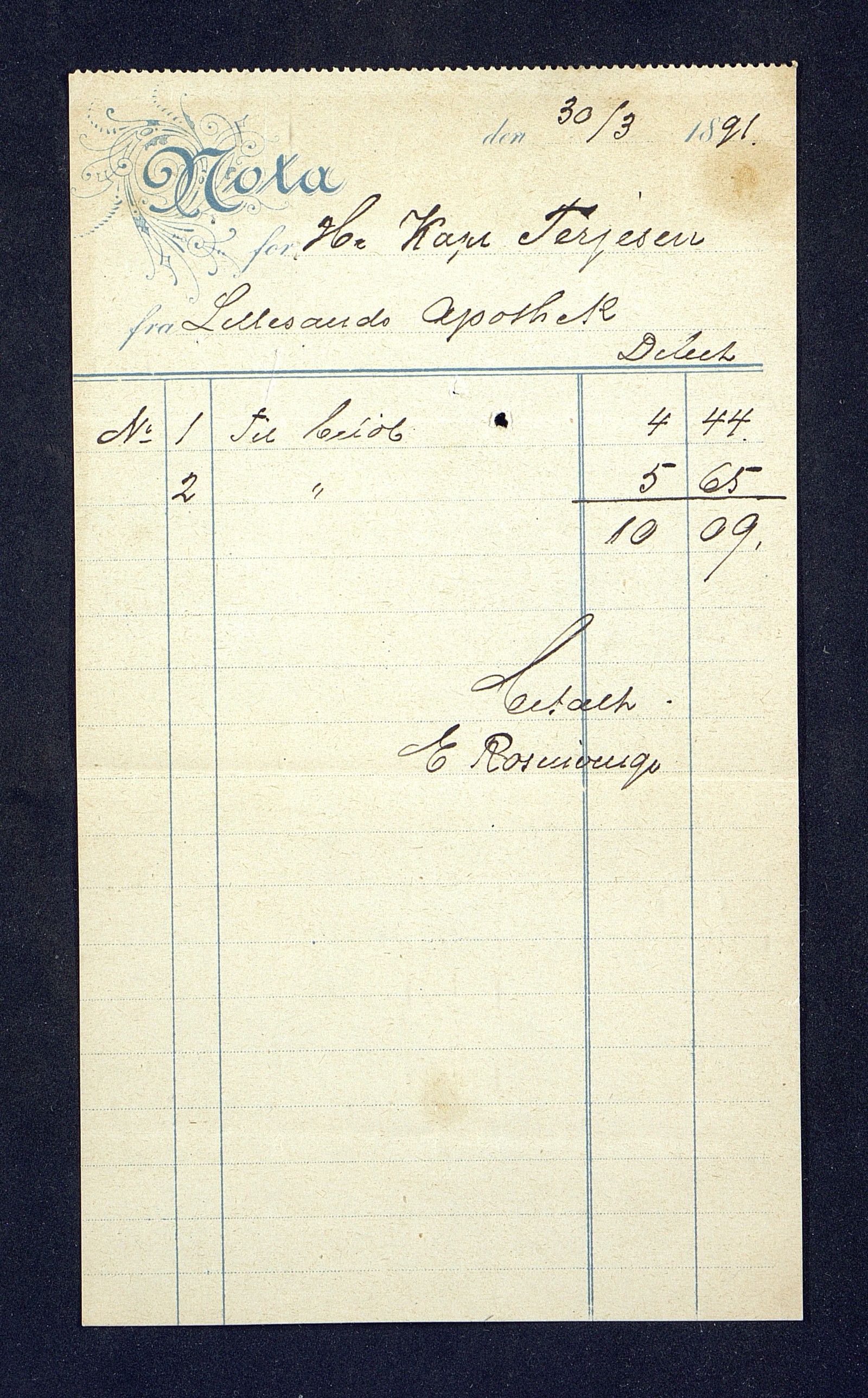 O. Terjesens rederi, AAKS/PA-2525/R/R02/L0001: Regnskapsbilag, 1884-1898