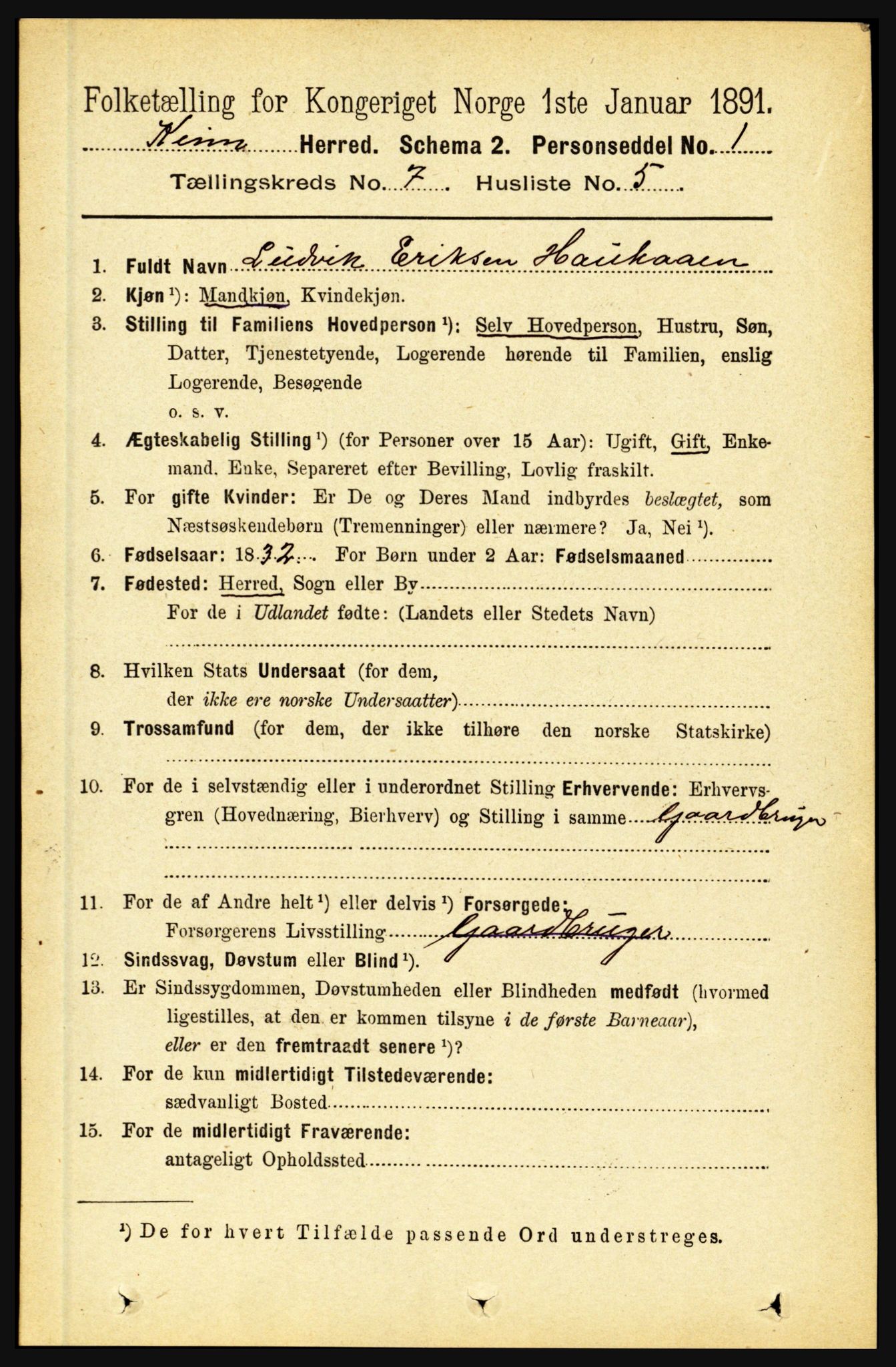 RA, 1891 census for 1437 Kinn, 1891, p. 2700