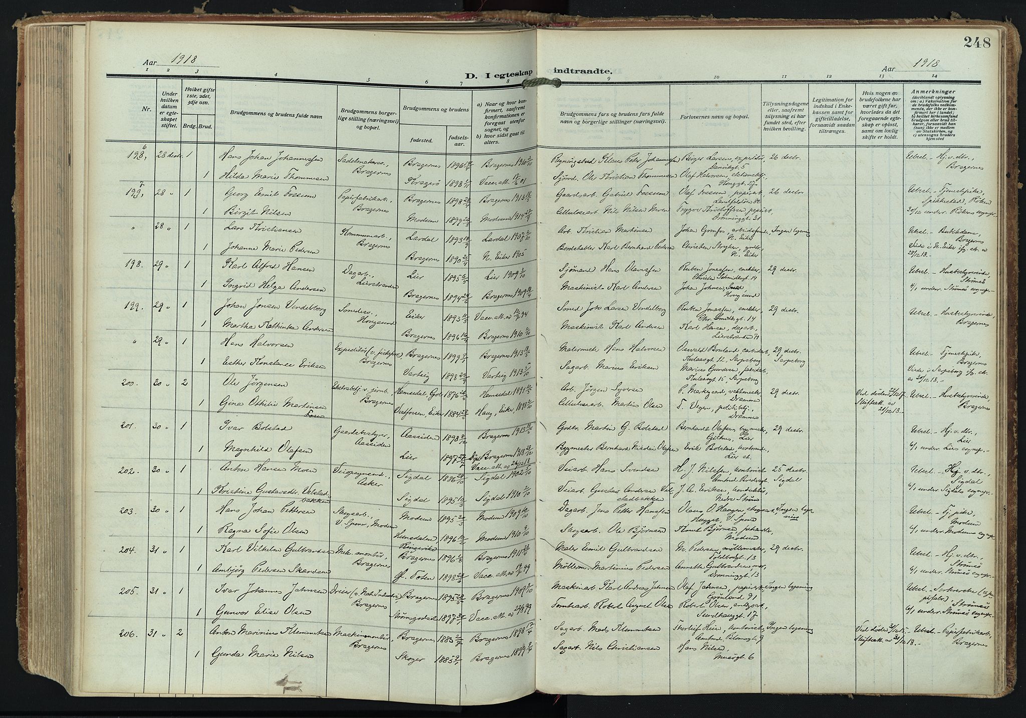 Bragernes kirkebøker, AV/SAKO-A-6/F/Fc/L0008: Parish register (official) no. III 8, 1909-1921, p. 248