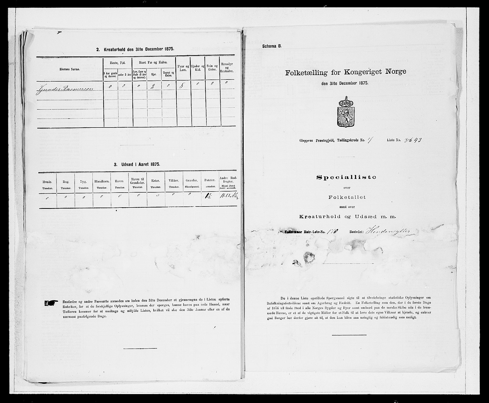 SAB, 1875 Census for 1445P Gloppen, 1875, p. 855