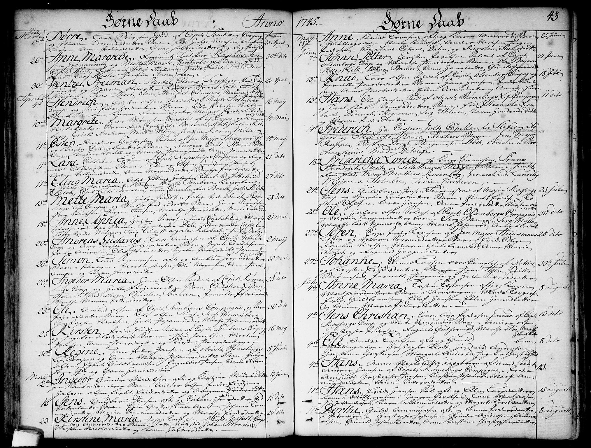 Garnisonsmenigheten Kirkebøker, AV/SAO-A-10846/F/Fa/L0001: Parish register (official) no. 1, 1734-1756, p. 43