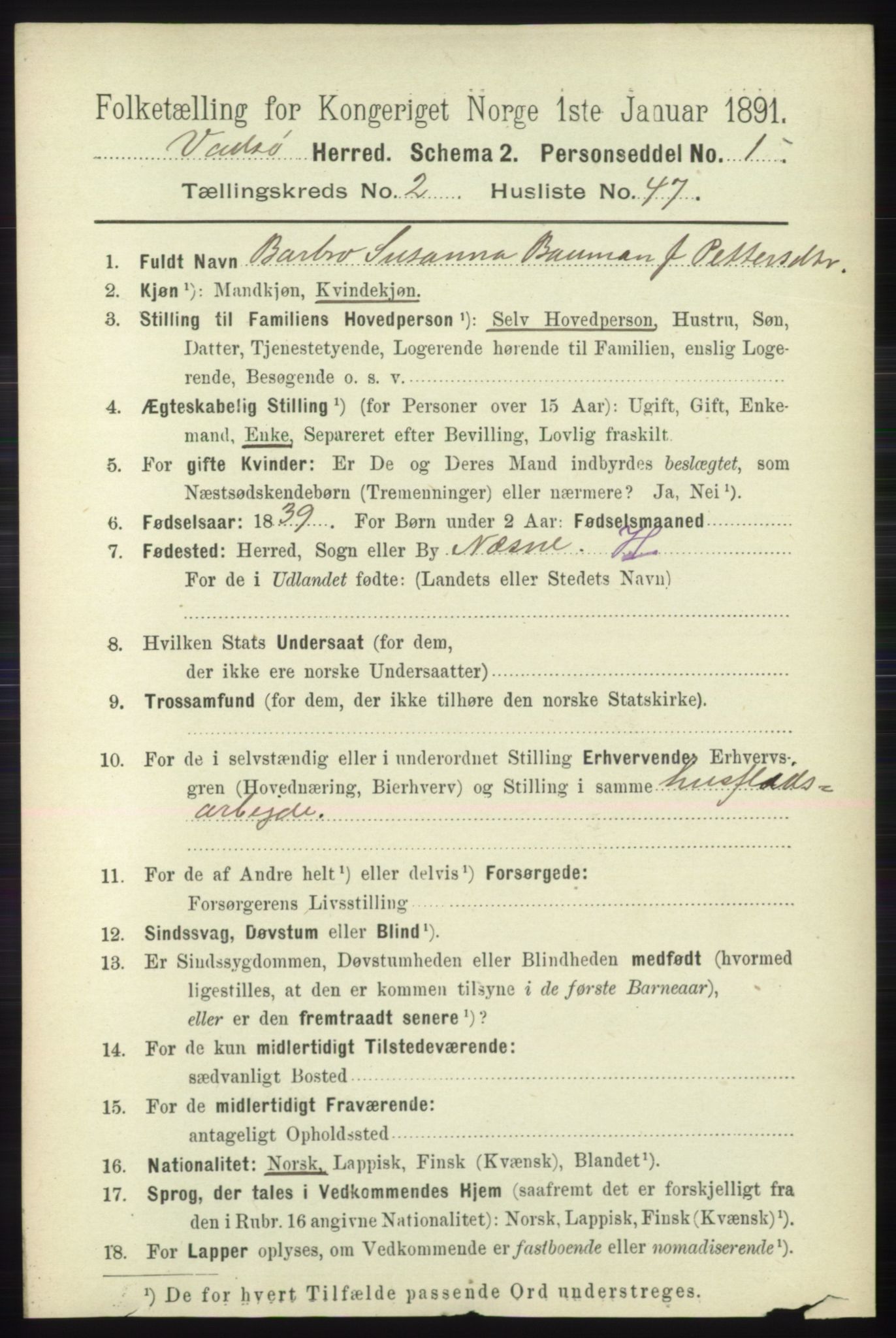 RA, 1891 census for 2029 Vadsø, 1891, p. 755