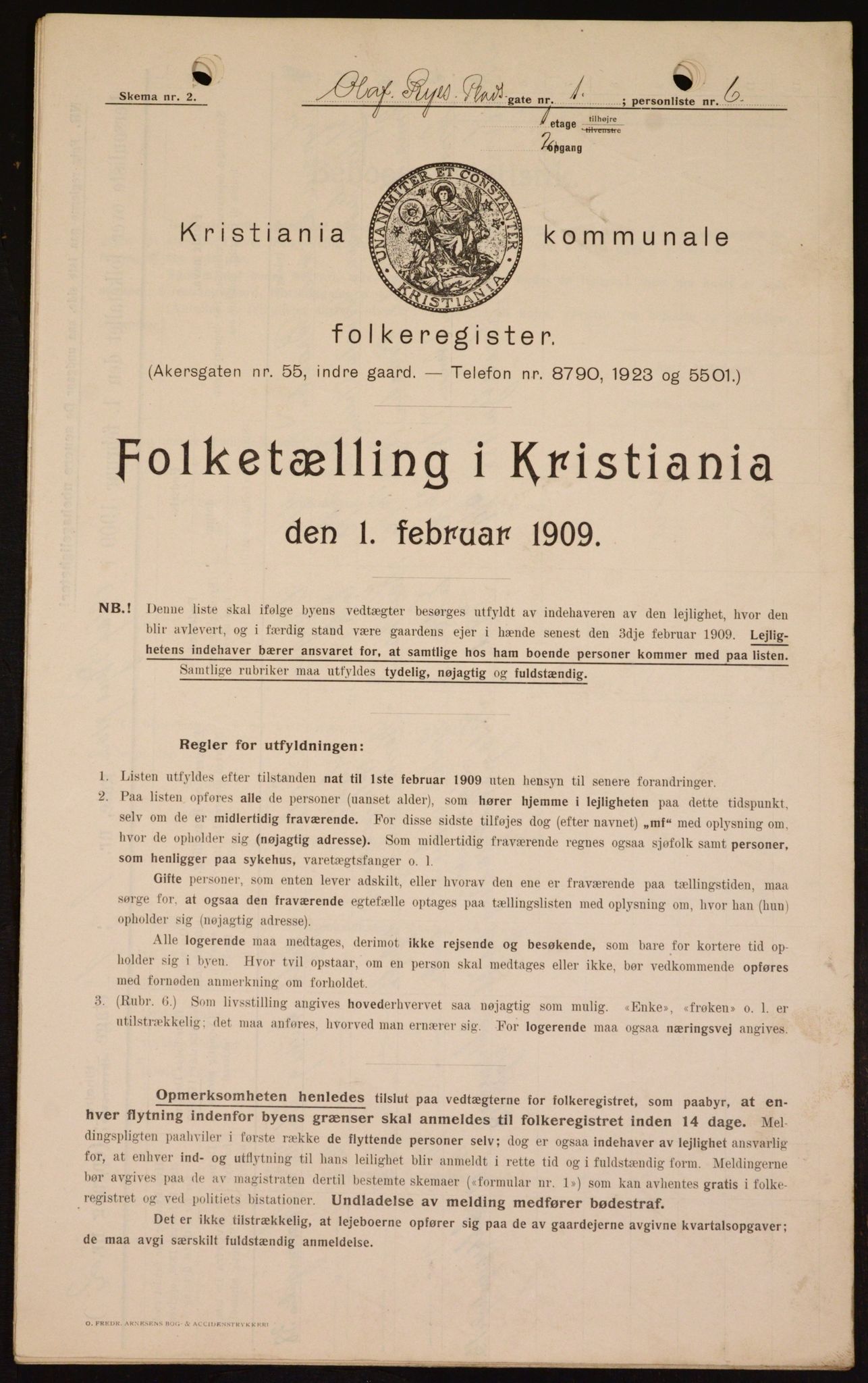 OBA, Municipal Census 1909 for Kristiania, 1909, p. 67911