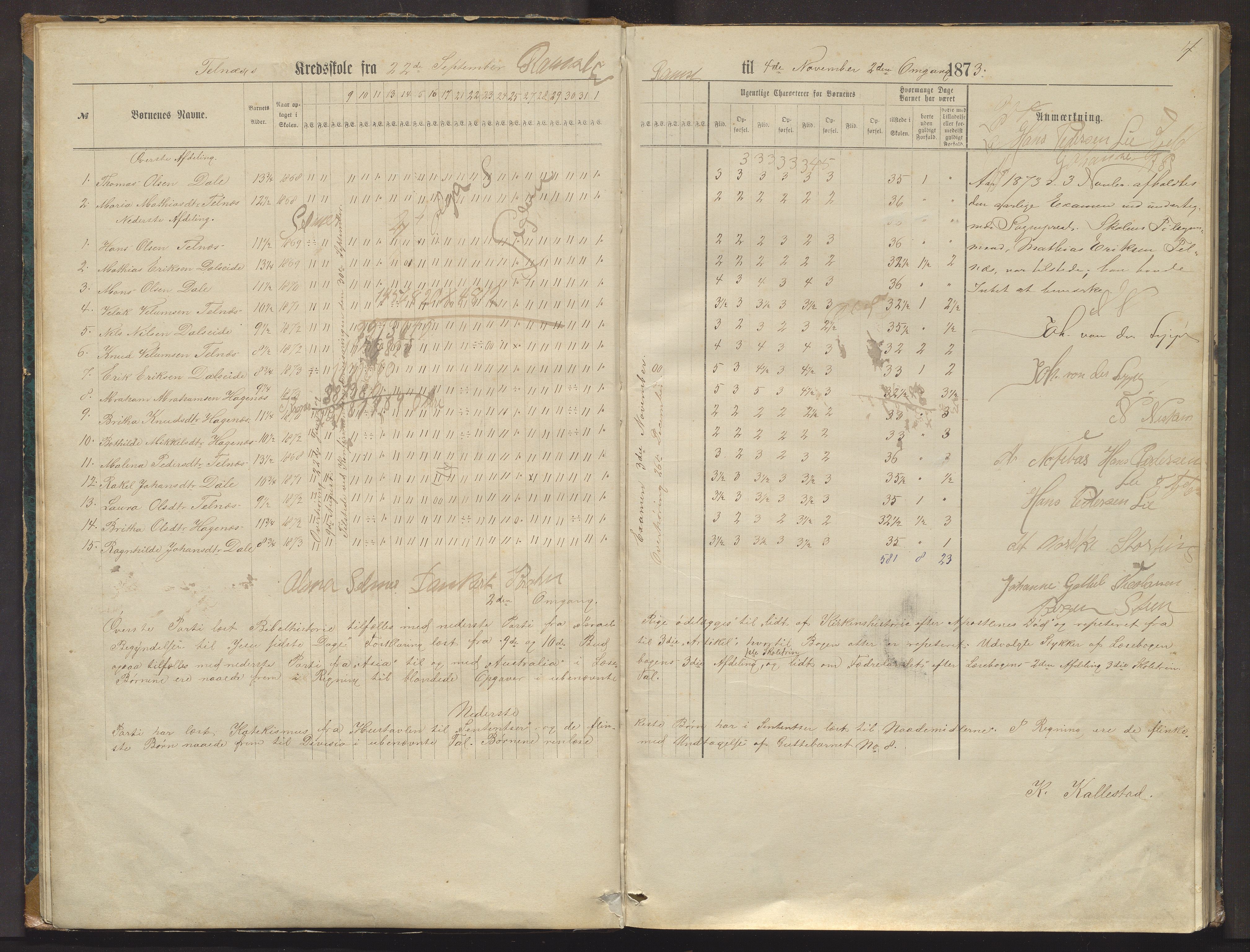 Fjell sokneprestembete, AV/SAB-A-75301/J/Jb/Jbb/L0001: Dagsjournal for Tellnes, Arefjord og Bjorøy krins, 1872-1880