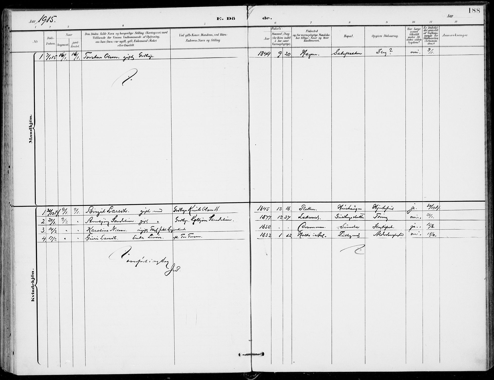 Ål kirkebøker, AV/SAKO-A-249/F/Fa/L0009: Parish register (official) no. I 9, 1897-1915, p. 188